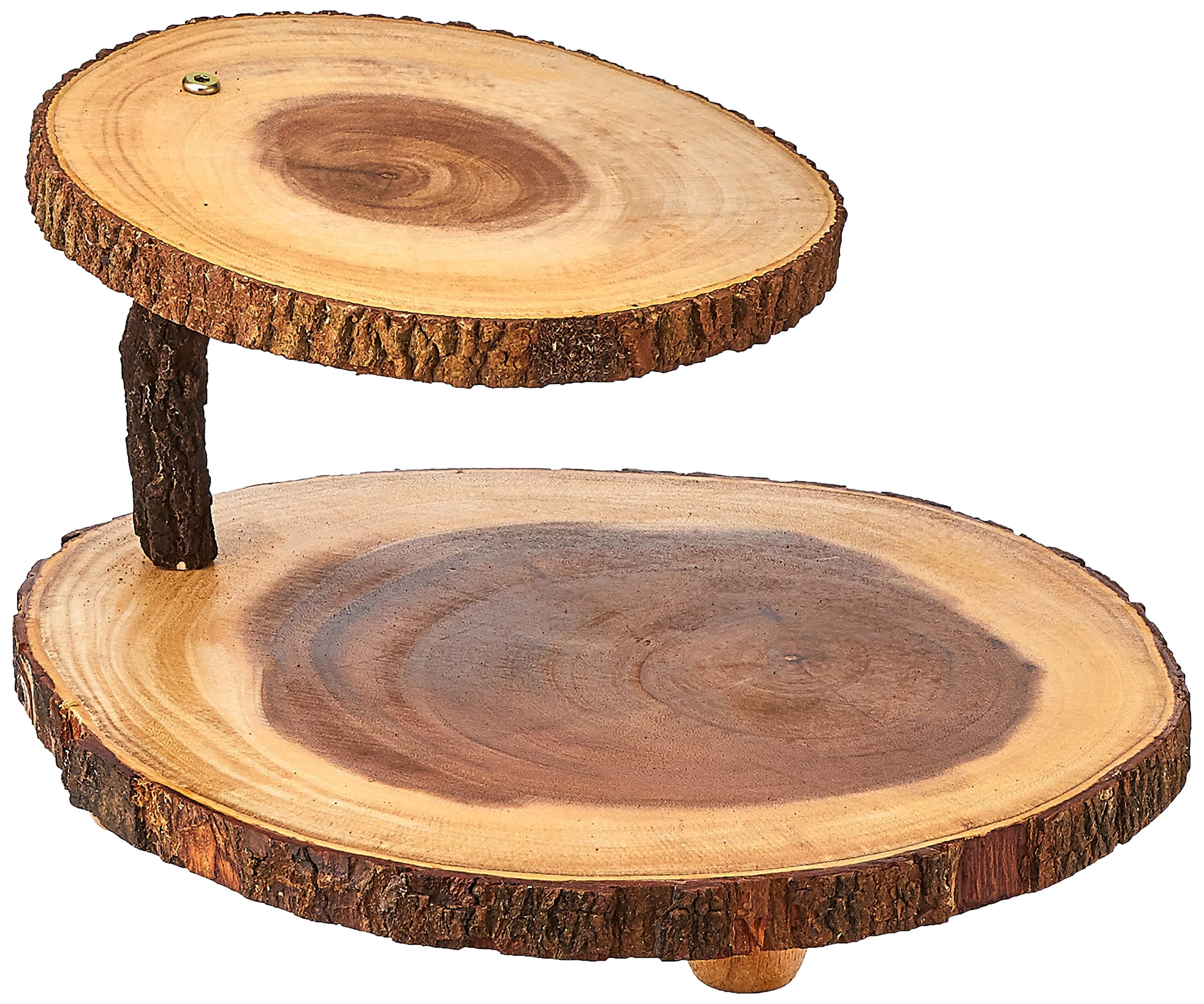 Lipper International Acacia 2-Tier Tree Bark Server for Meats, Cheeses, and Crackers,Acacia Tree Bark, 14"L x 14"W x 8"Th