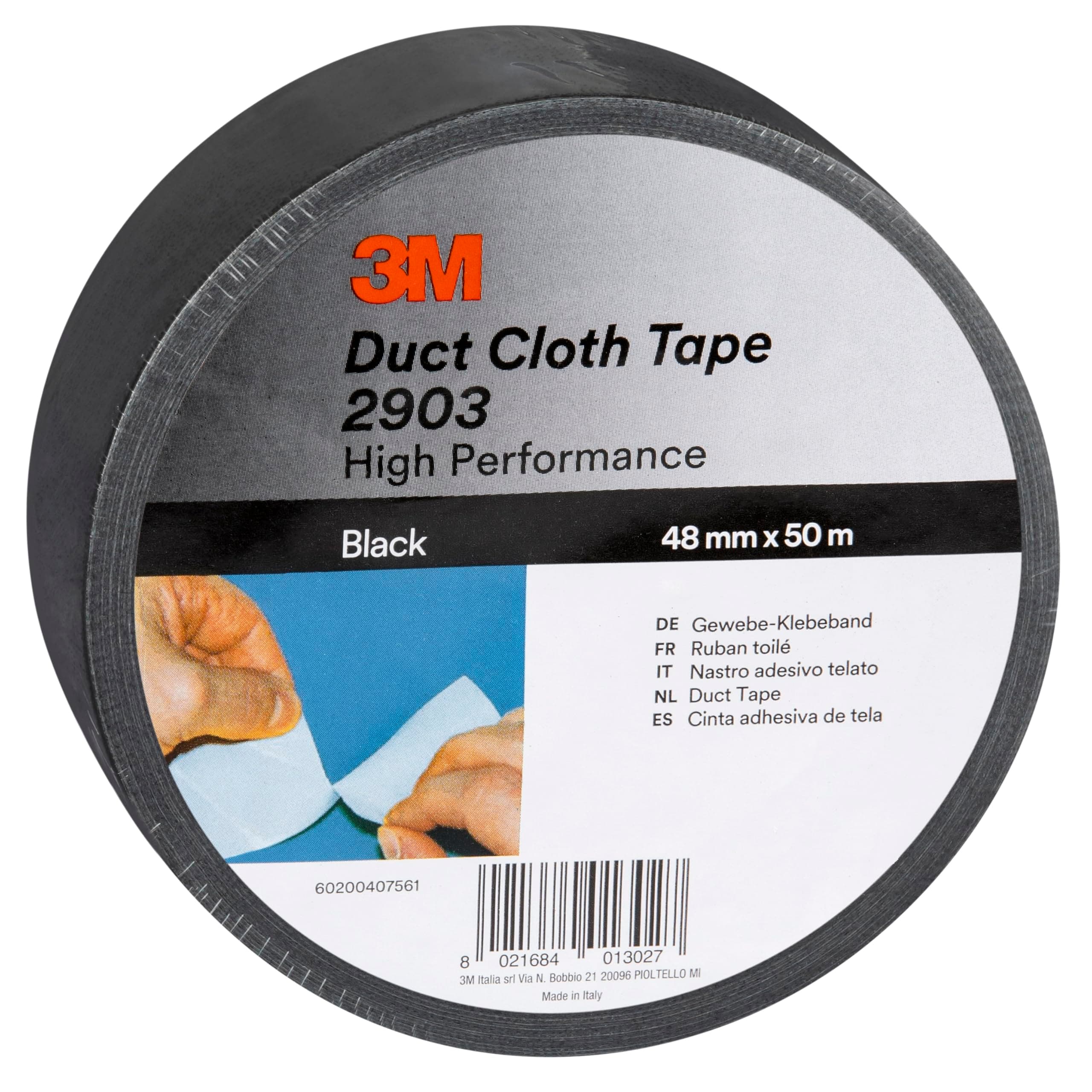 General Purpose Duct Tape 2903, Highly Conformable, Strong Gaffa tape, 48 mm x 50 m, Black, 1 Roll