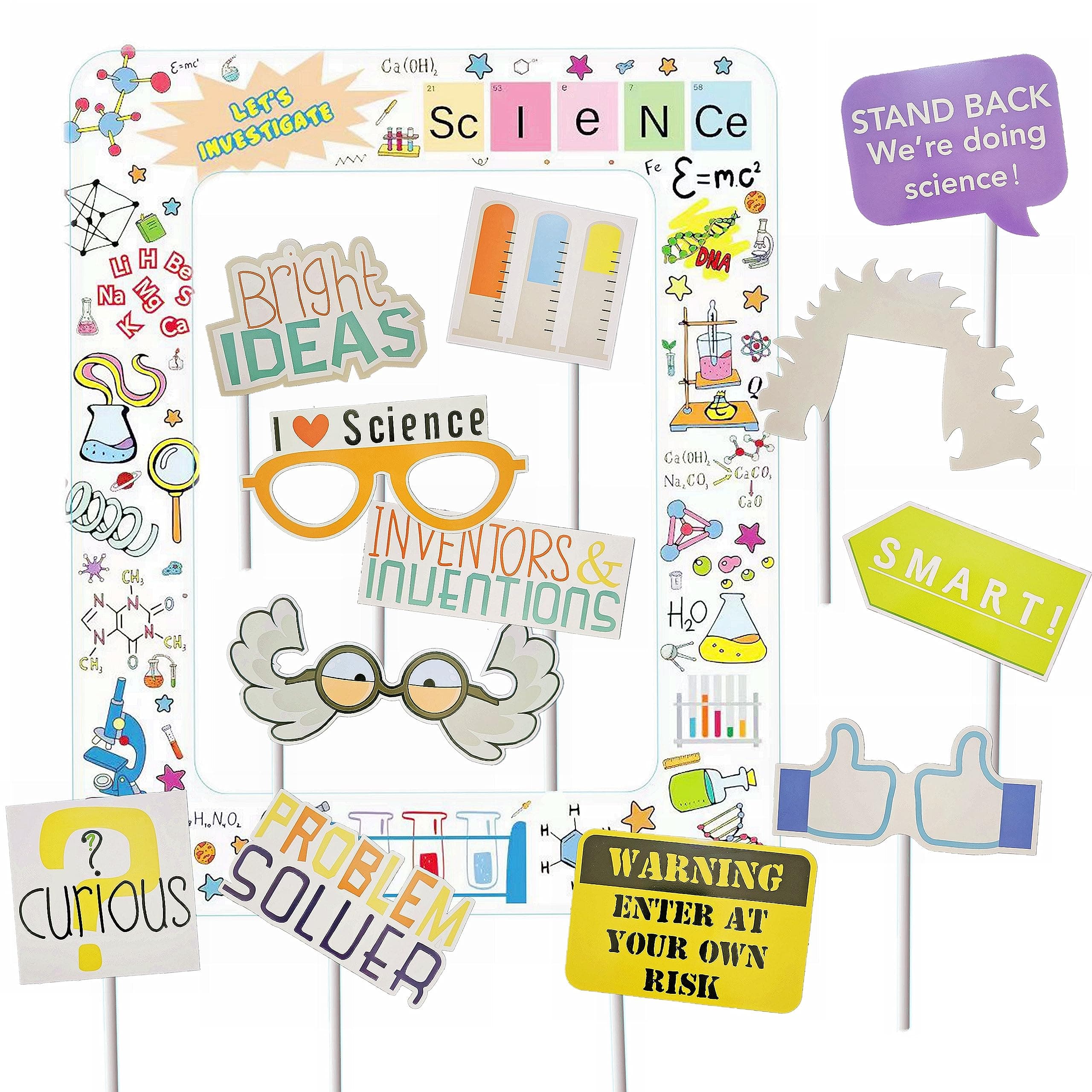 Science Pary Inflatable Photo Booth Selfie Frame & Props Set Giant Science Lab Party Selfie Photo Booth Picture Frame Photo Props Blow Up Photo Frame for Birthday Party Decorations