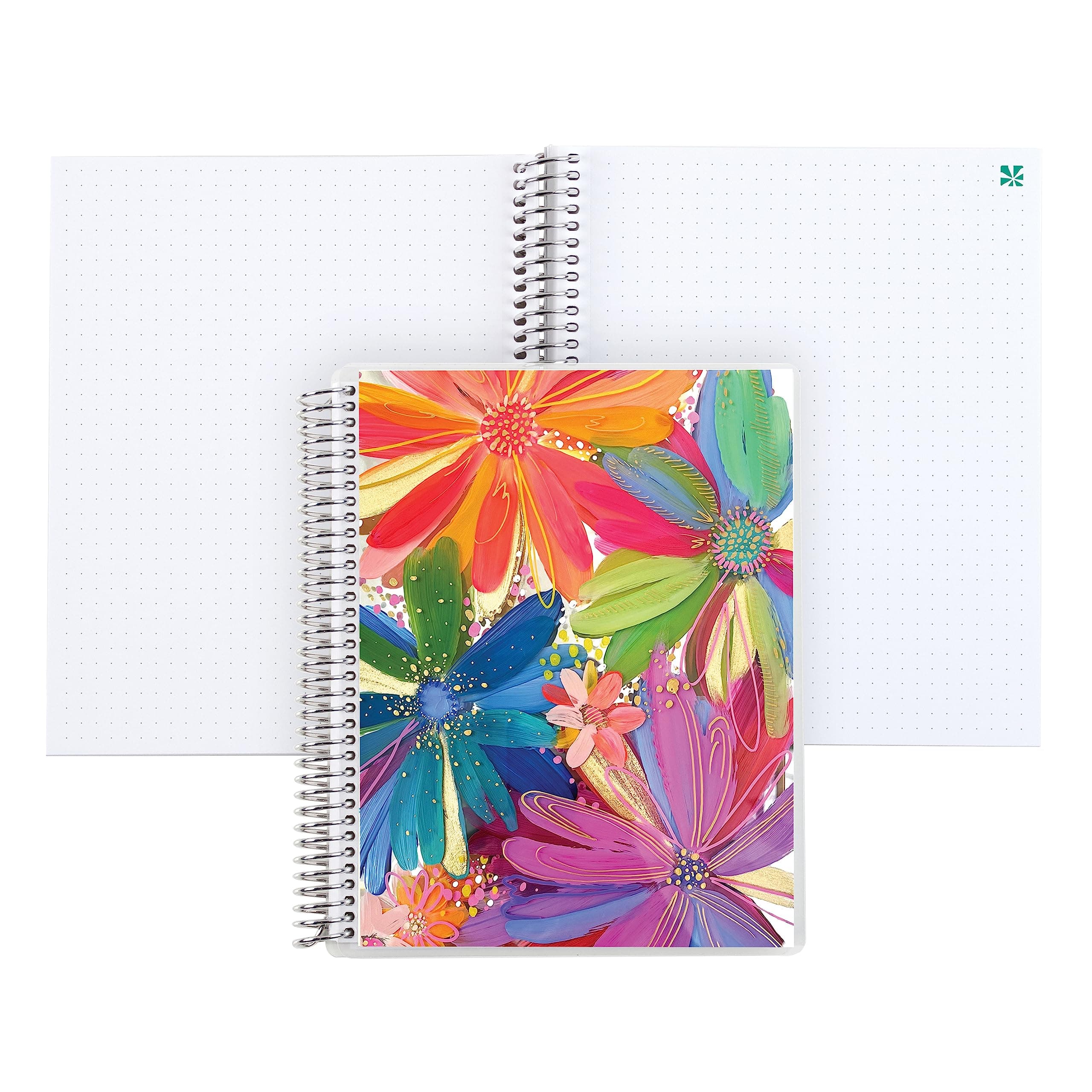 Erin Condren 7" x 9" Dot Grid Platinum Spiral Notebook - EttaVee Colorful Petals. 160 Dot Grid Pages for Note Taking & Design Notebook. 80 Lb. Thick Mohawk Paper. Stickers Included