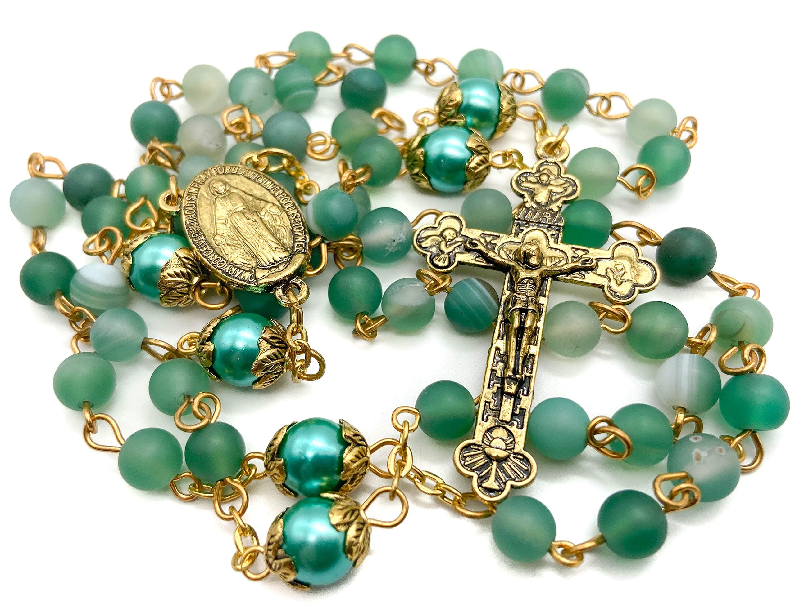 Green Matte Stone Beads Rosary