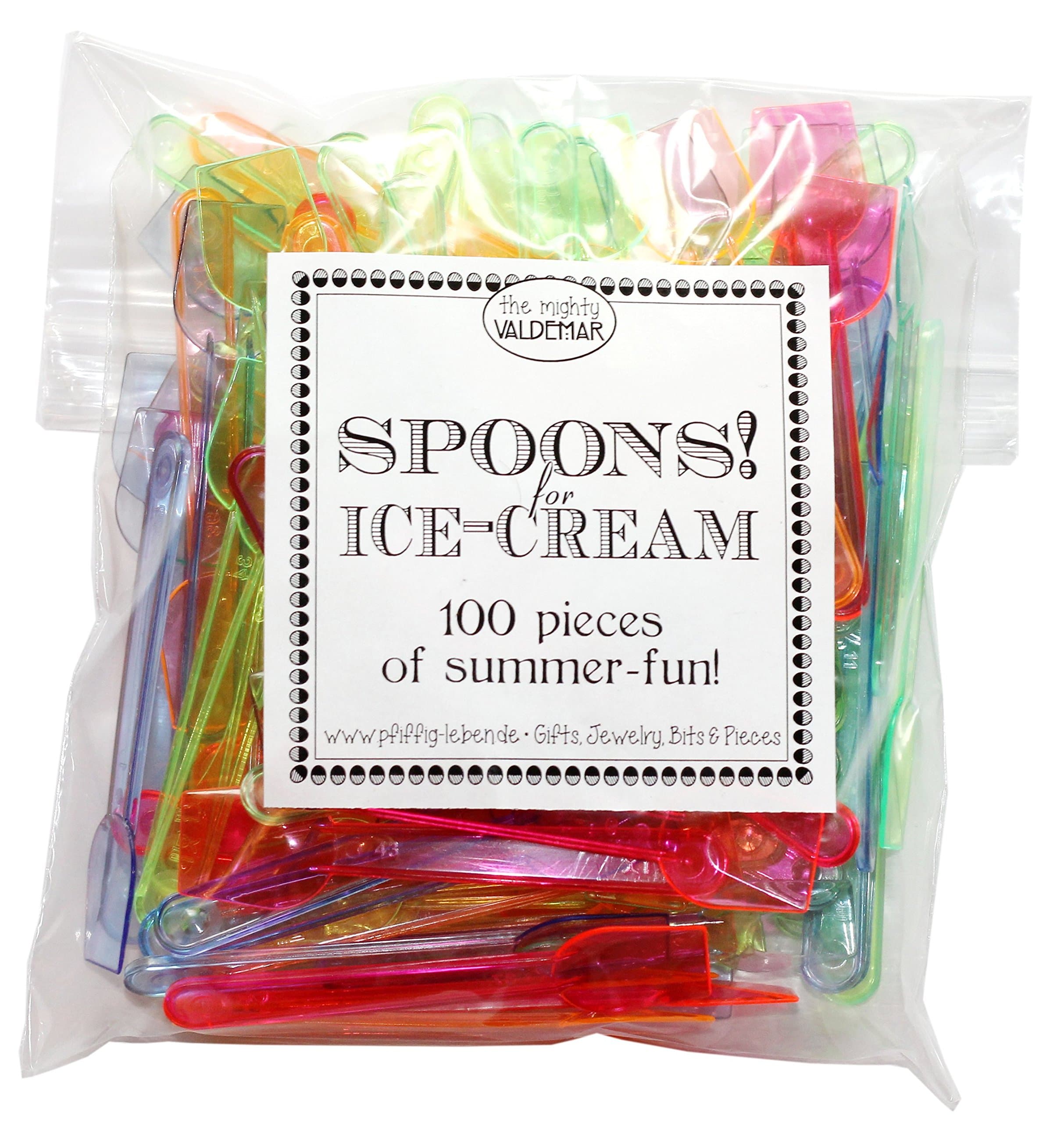 Plastic Ice Cream Spoons: Excellent for Summer, A Pack of 100, Mixed Colors: Blue, Red, Yellow and Green