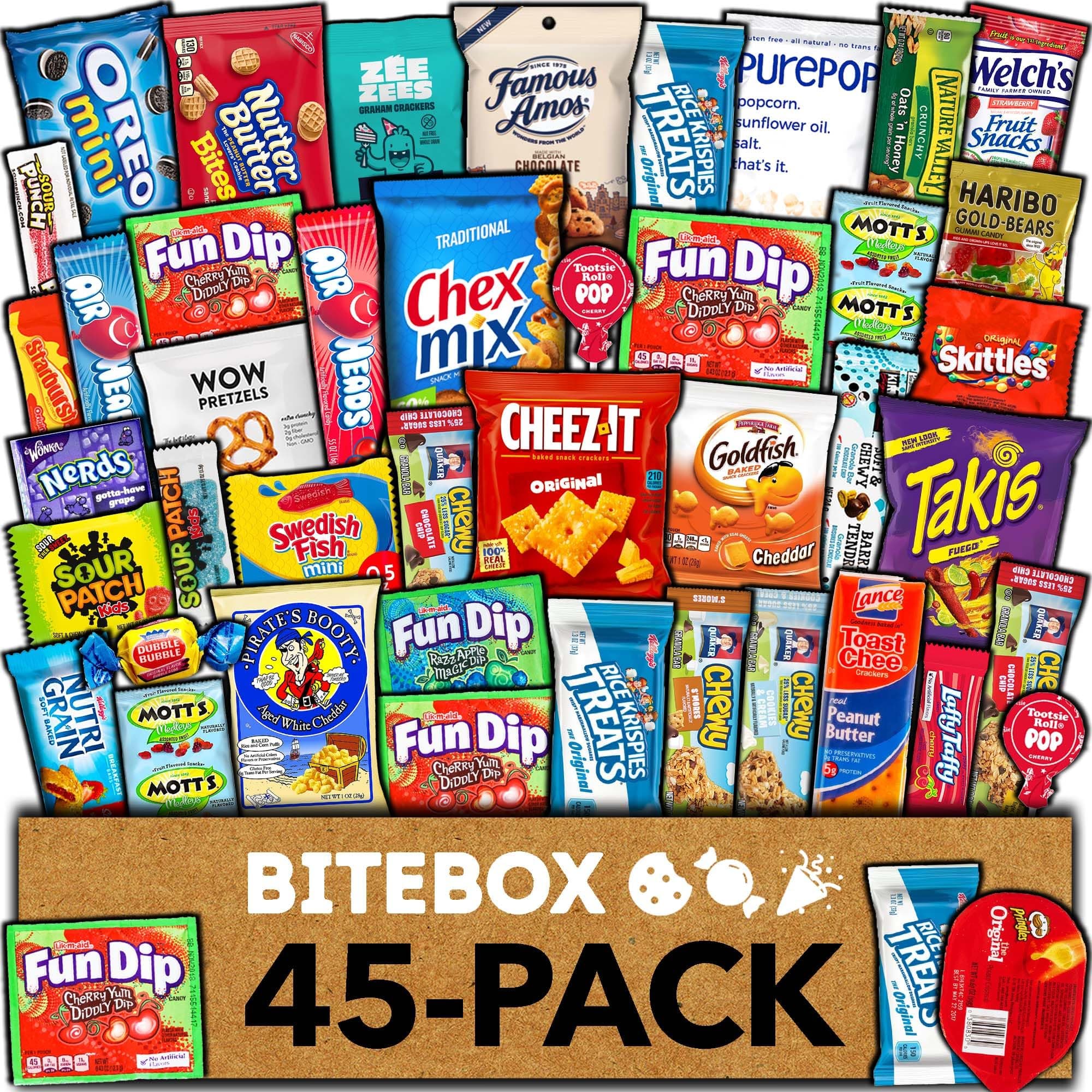 BITEBOX Snack Box (45 Count) Easter Variety Pack Care Package Gift Basket Adult Kid Guy Girl Women Men Birthday College Student Office School