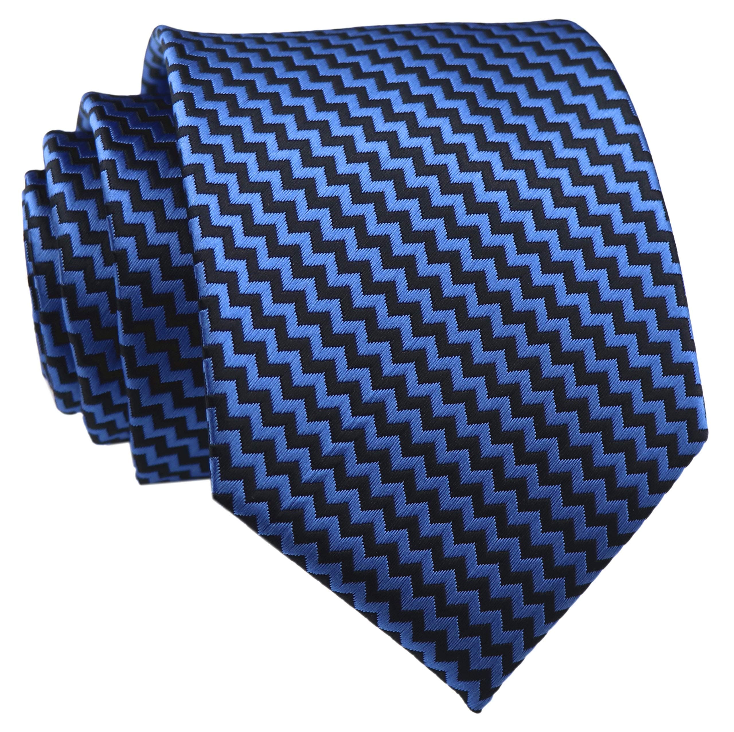 Men's Gingham Check Stripe Ties Pattern Business Formal Designer Neckties 3.15", Blue Black, One size