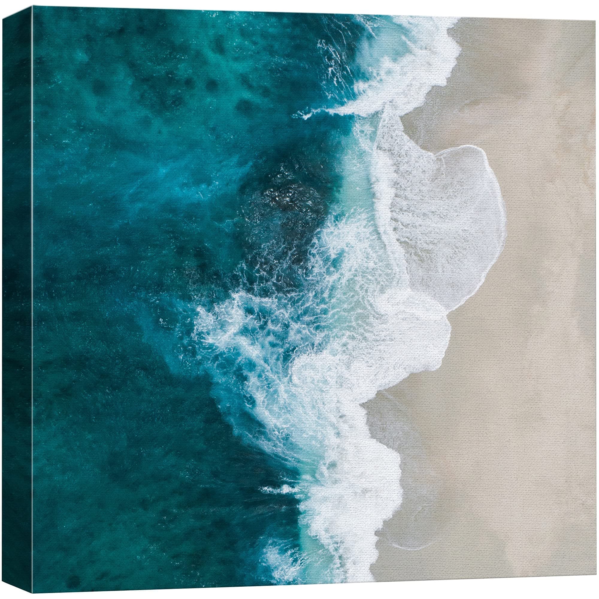 wall26 Canvas Print Wall Art Vibrant Blue Waves on White Beach Nature Wilderness Photography Realism Chic Scenic Multicolor for Living Room, Bedroom, Office - 24"x24"