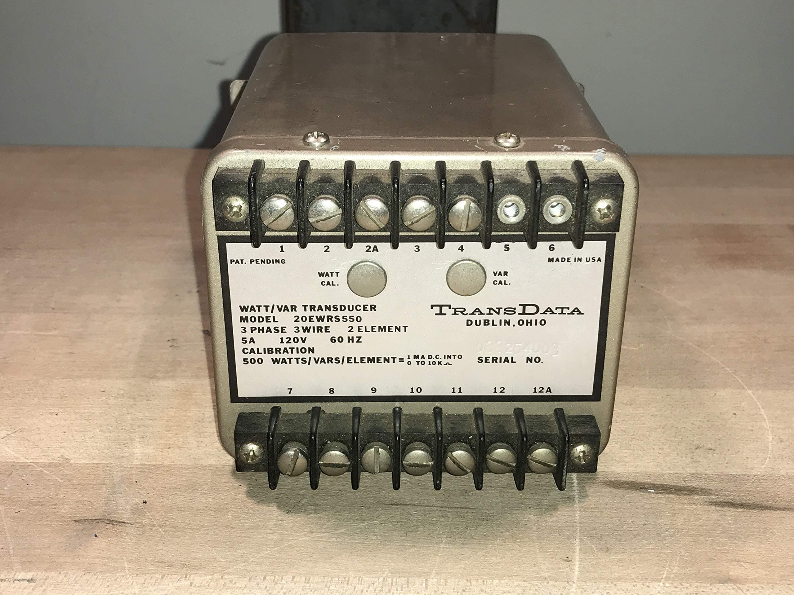 20EWRS550 Watt/VAR 2 Element +/-1mA Output Transducer 1000 Fullscale Calibrating Watts VARS with Calibration Certificate