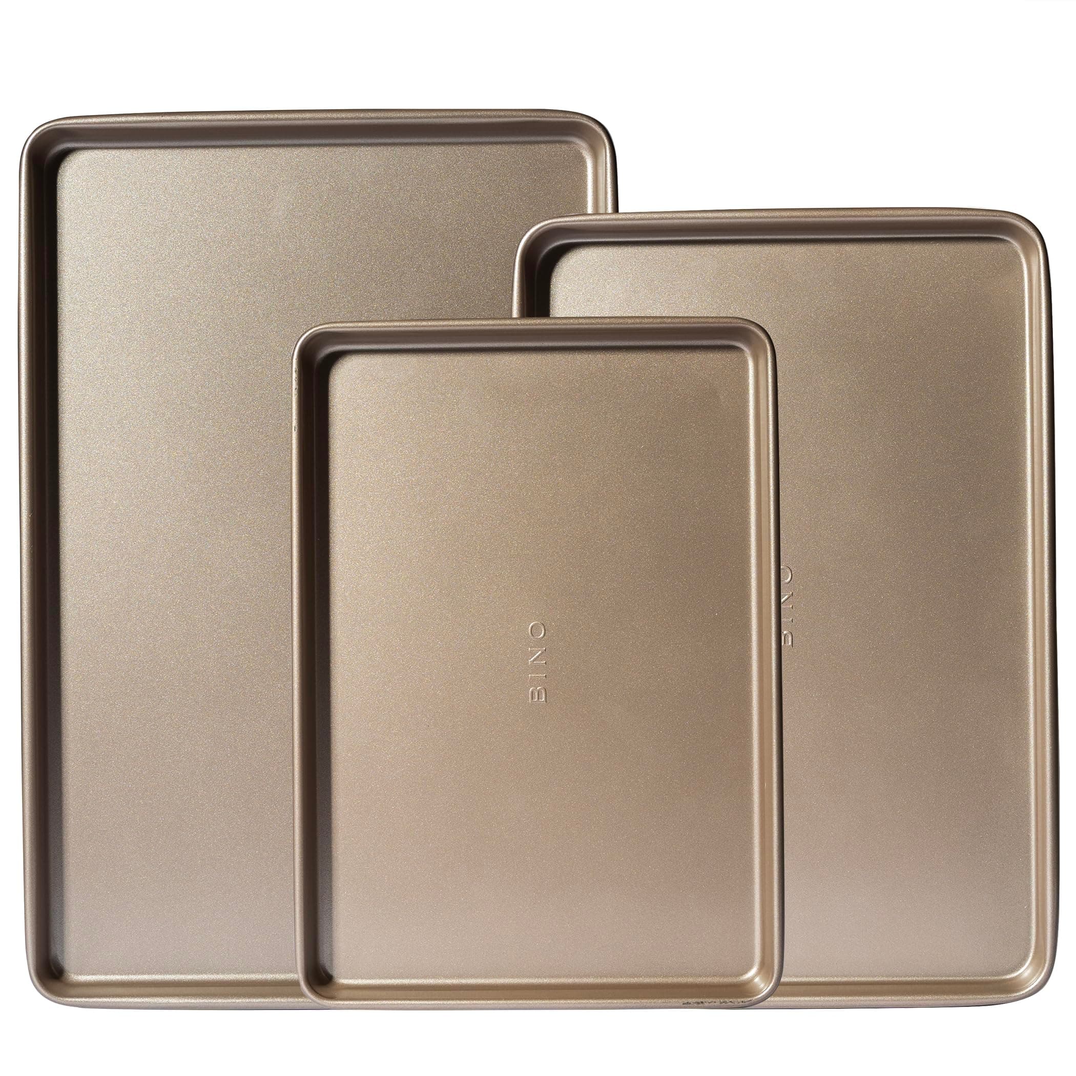 BINO Bakeware Nonstick Cookie Sheet Set - Champagne | Non Stick Baking Pans | Carbon Steel Tray | Oven Safe | Cookie Sheet Pans