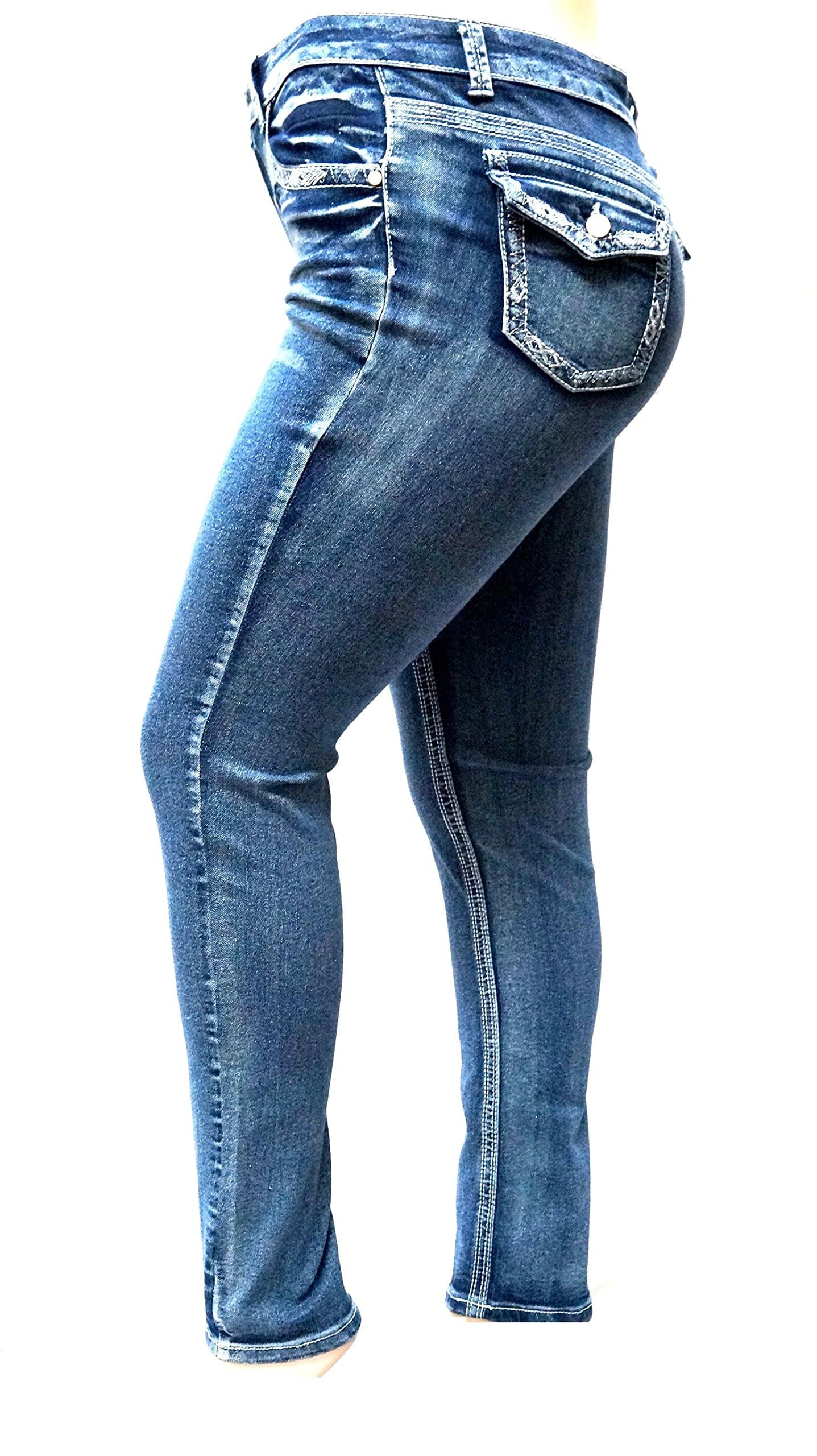 Women's Plus Size Blue/Black Curvy Stretch Flap Pocket Skinny/Bootcut/Cargo Denim Jeans Pants