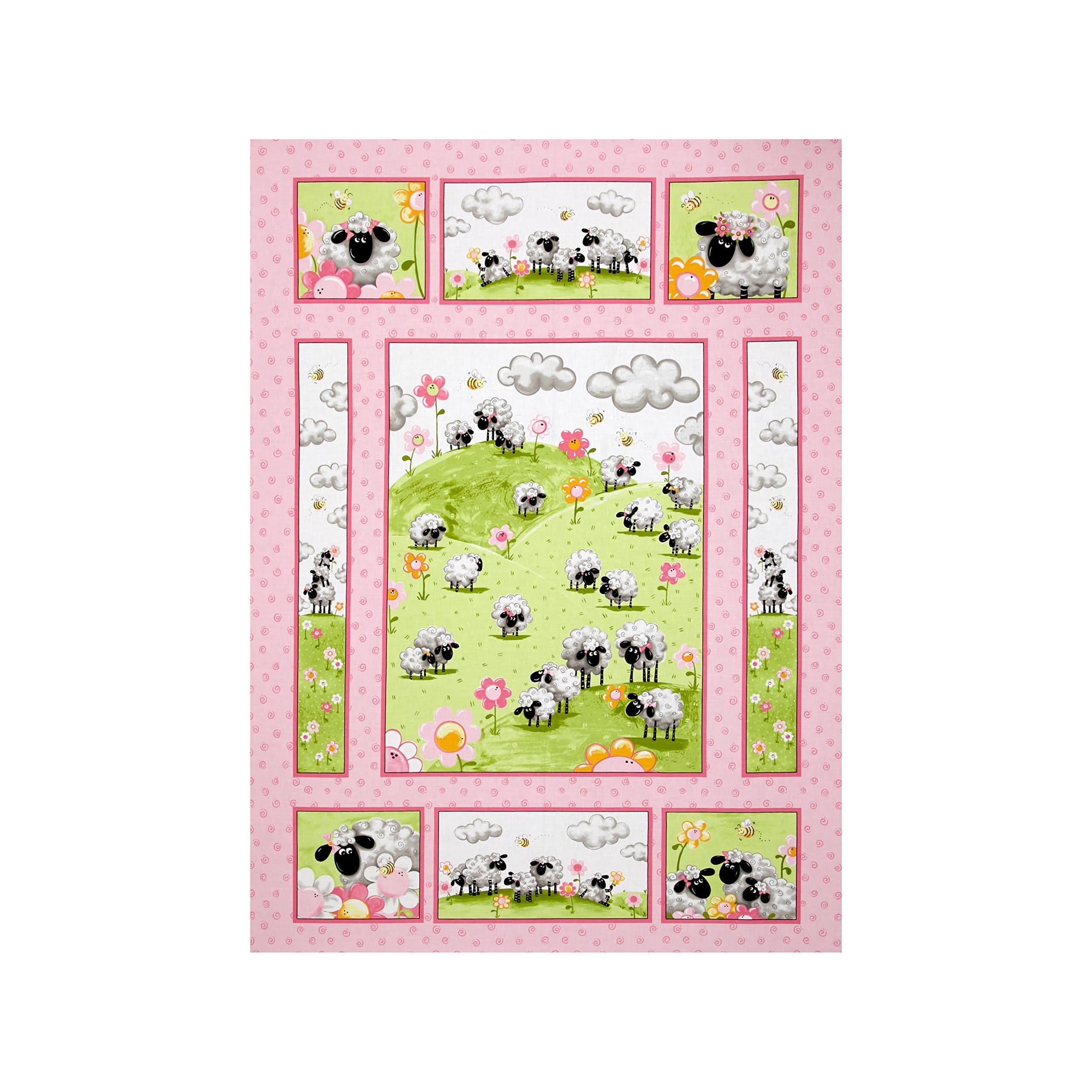 Susybee Lamb Lal Quilt 36 in. Panel Pink Fabric