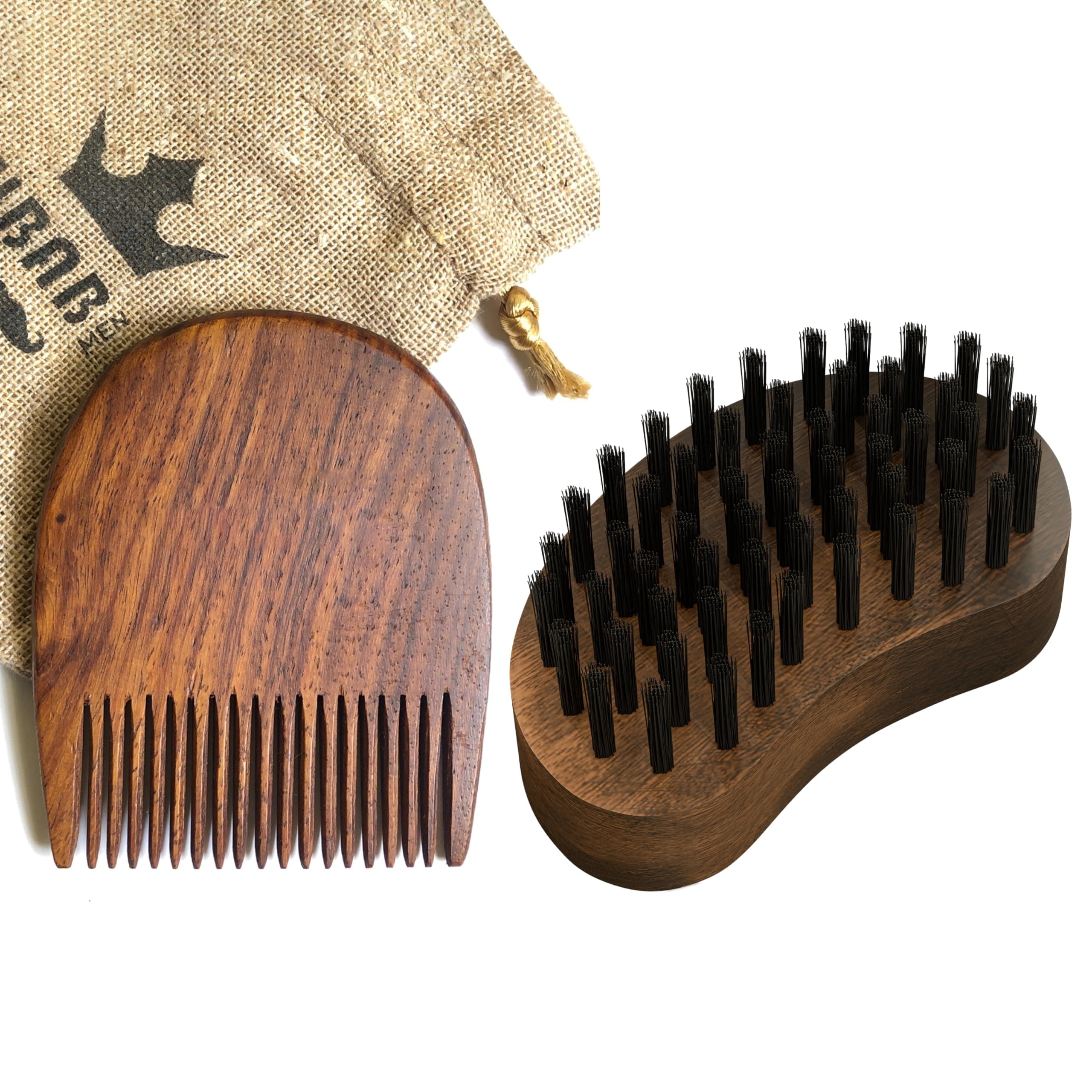 Premium Beard Brush & Beard Comb Combo Kit for Men | Nylon Bristles Beard Brush & Wooden Beard Comb to Manage Everyday Style, Beard Growth & Care | Complimentary Anti-Dust Pouch