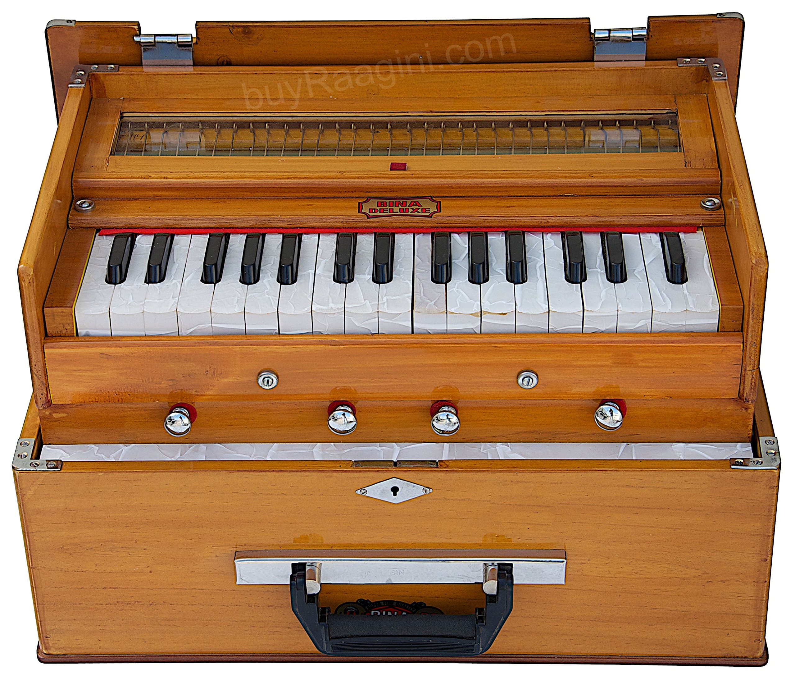 BINA 23B Deluxe, Harmonium, 2 1/2 Octaves, 32 Keys, Small, Portable, Compact, Special Reeds, Safri, Natural Color, Bag, Book, Kirtan, Musical Instrument Indian (PDI-411)