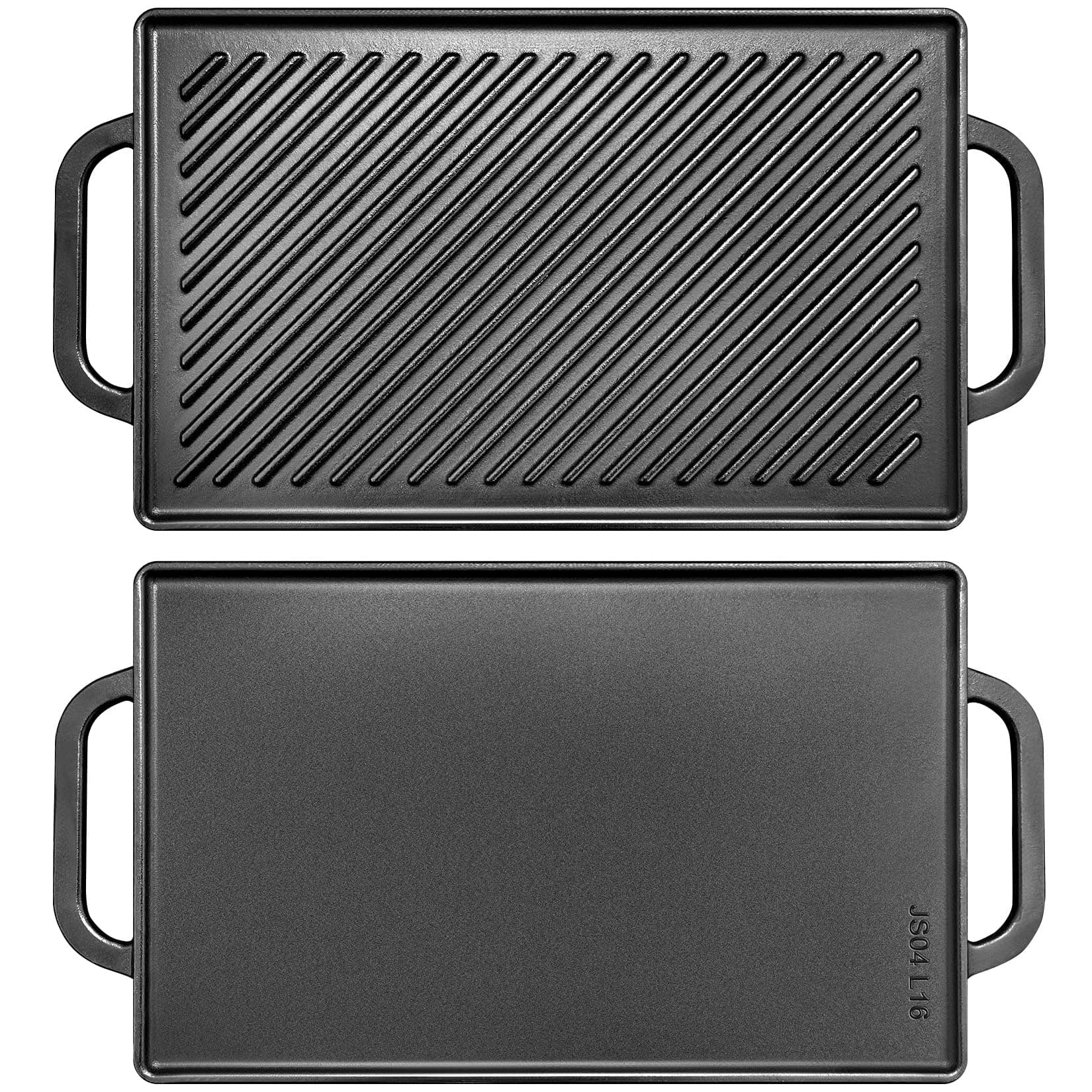 GGC Cast Iron Reversible Grill Griddle,Double Sided Grill Pan Perfect for Gas Grills and Stove Tops, 13 x 8.25 Rectangular Baking Flat and Ribbed Griddle Plate