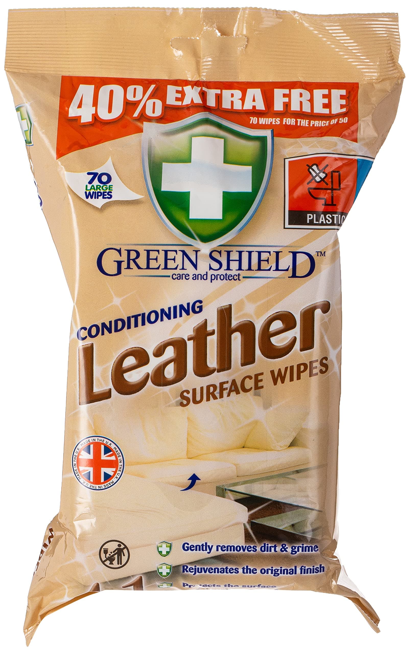 4-in-1 Leather Surface Wipes 70-Pieces, Large