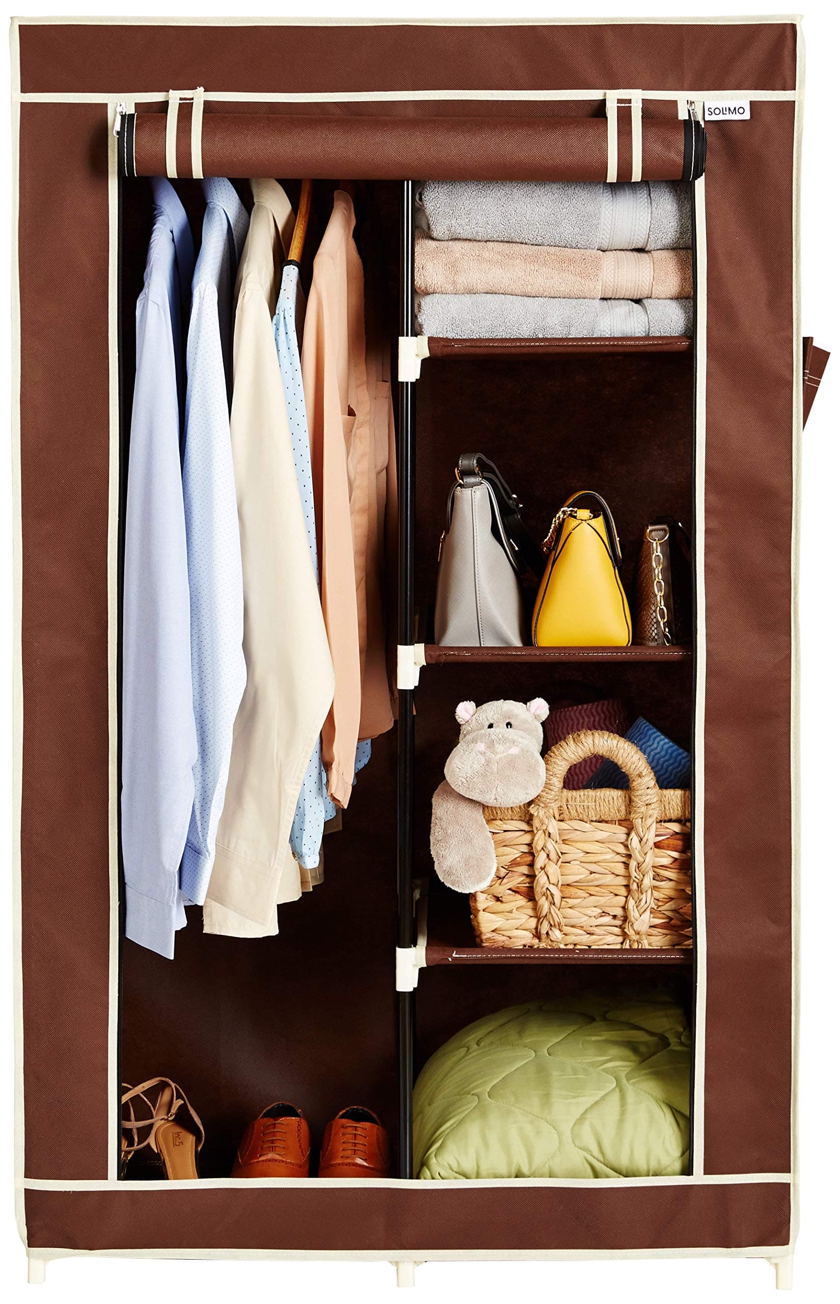 Amazon Brand - Solimo 2-Door Foldable Wardrobe, 5 Racks, Brown