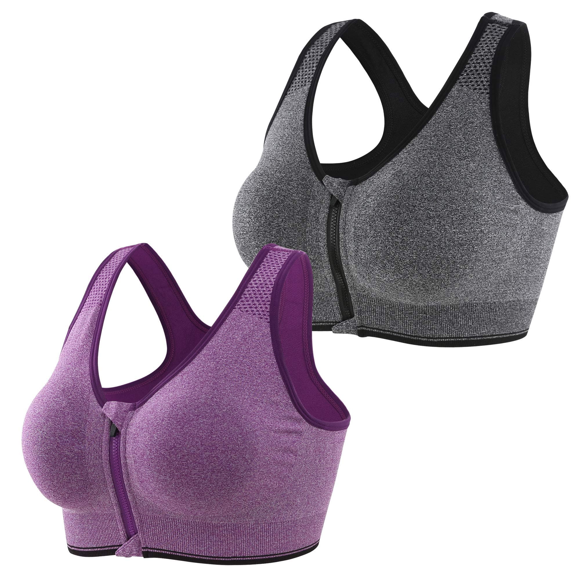 Sports Bra Post Surgery Bra Zip Front Wireless with Removable Pads Mastectomy Bras for Workout Fitness