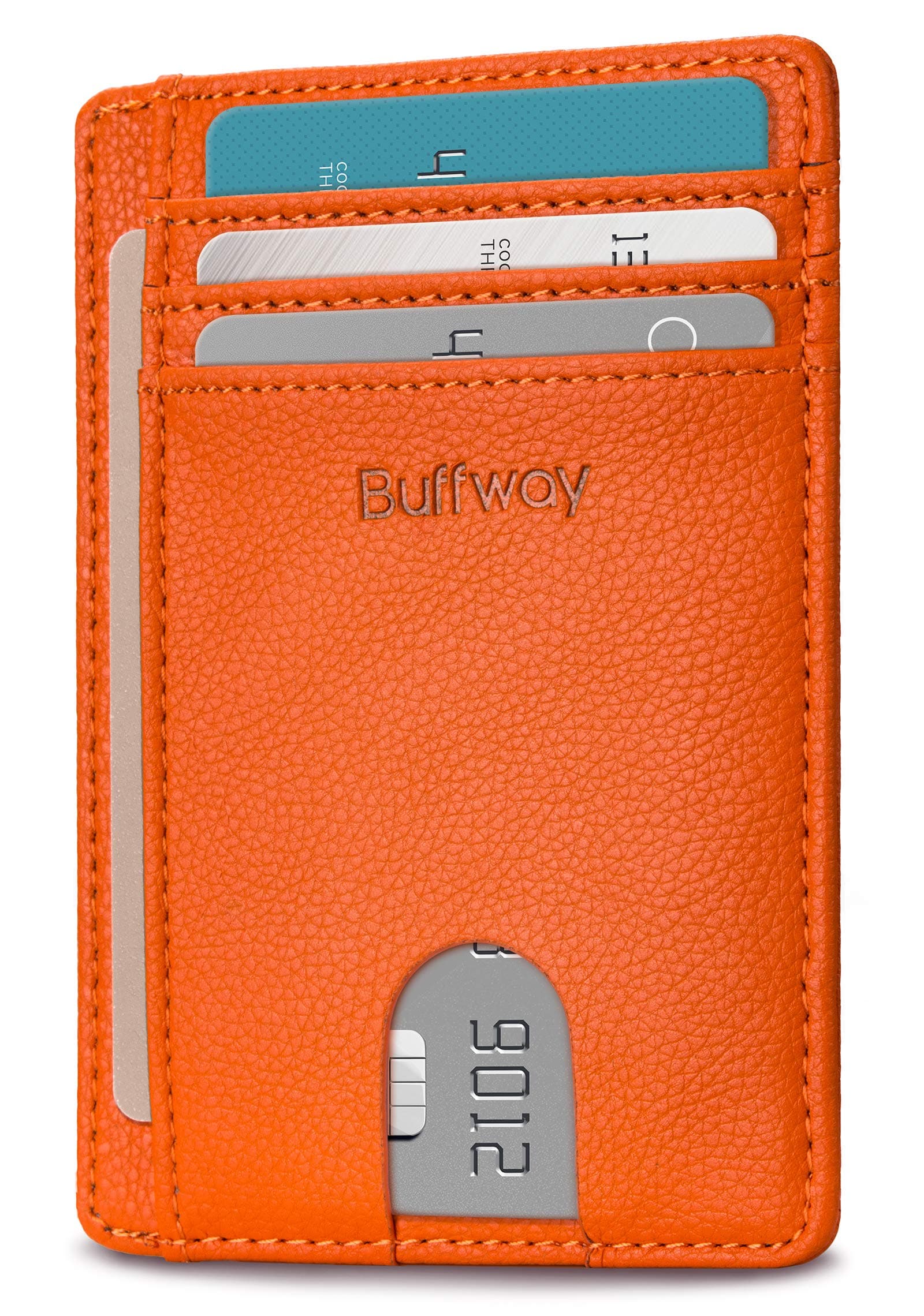 Slim Minimalist Front Pocket RFID Blocking Leather Wallets for Men and Women - Lichee Orange