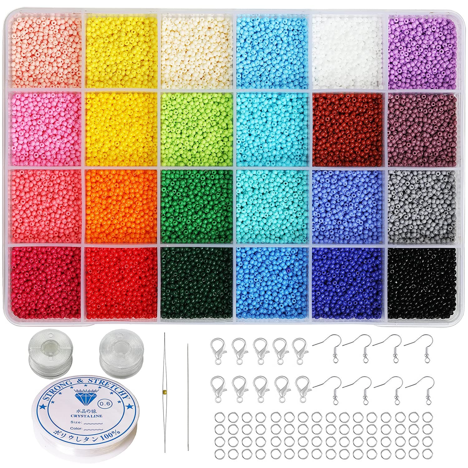 Size Almost Uniform 2mm Seed Beads about 19200pcs in Box, Opaque Color Seed Beads 24 Colors 12/0 Glass Craft Beads for Making Earring (800pcs/Color, 24Colors)