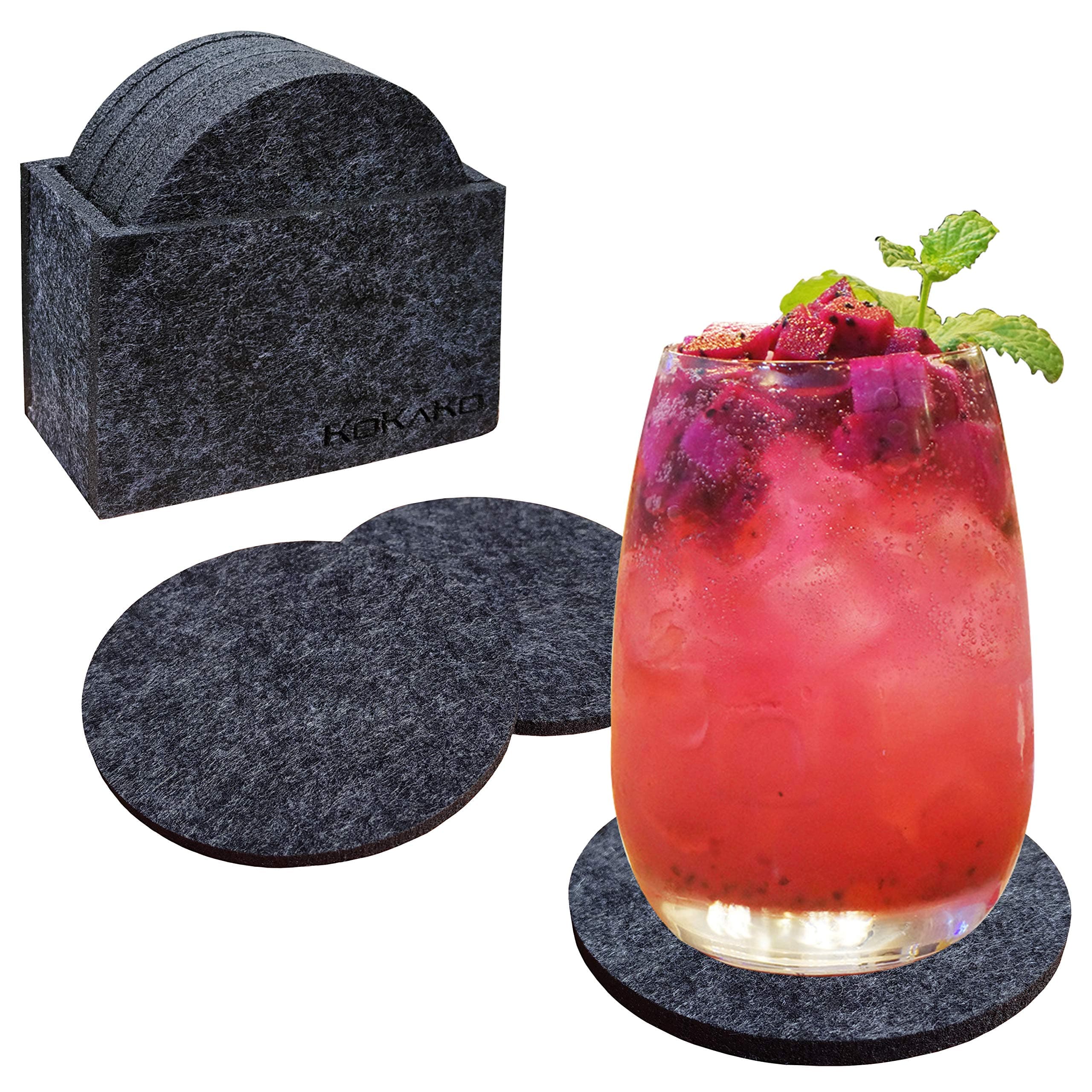 Soft Coasters For Drinks-Set of 8 with Holder,Made of Environmental Felt Non-Woven Fabrics Absorbent Felt-Gray