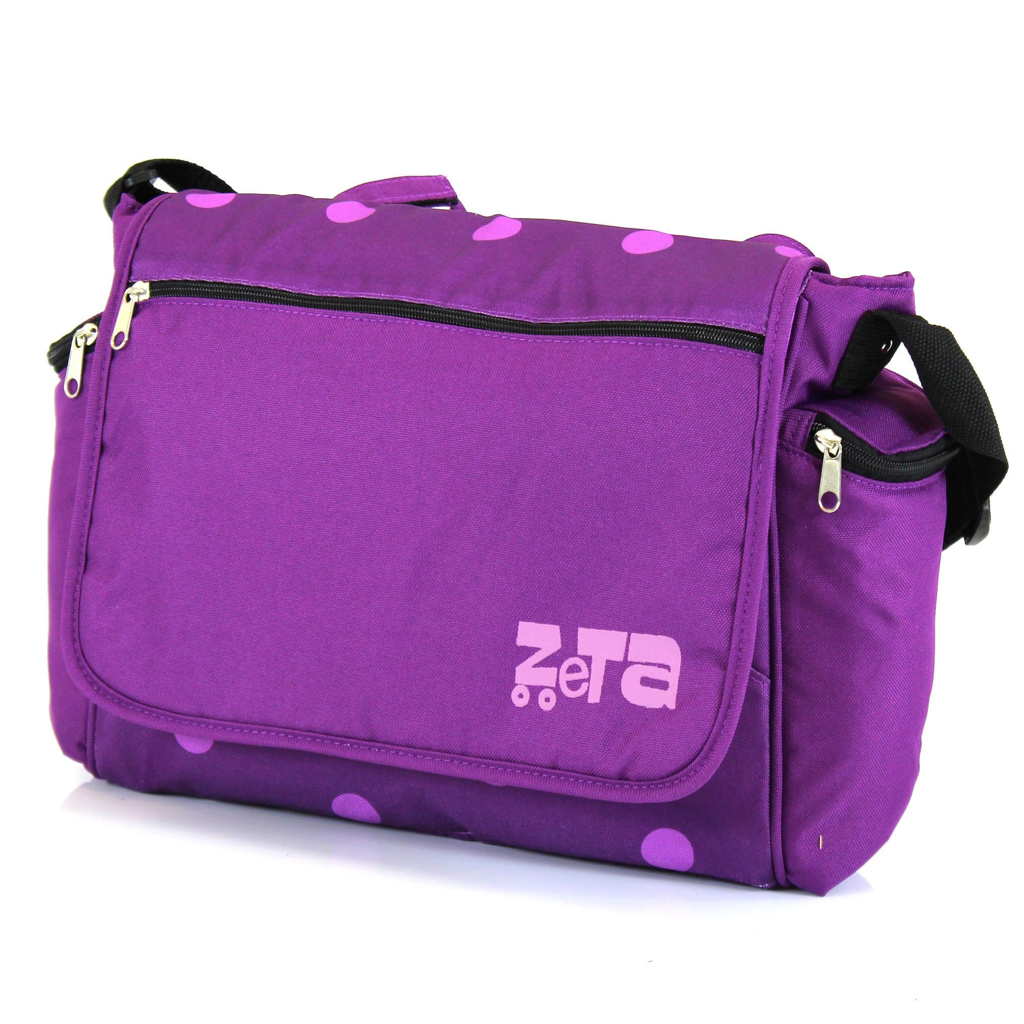 ZETALuxury Complete Changing Bag with Changing Mat (Plum Dots, Large)