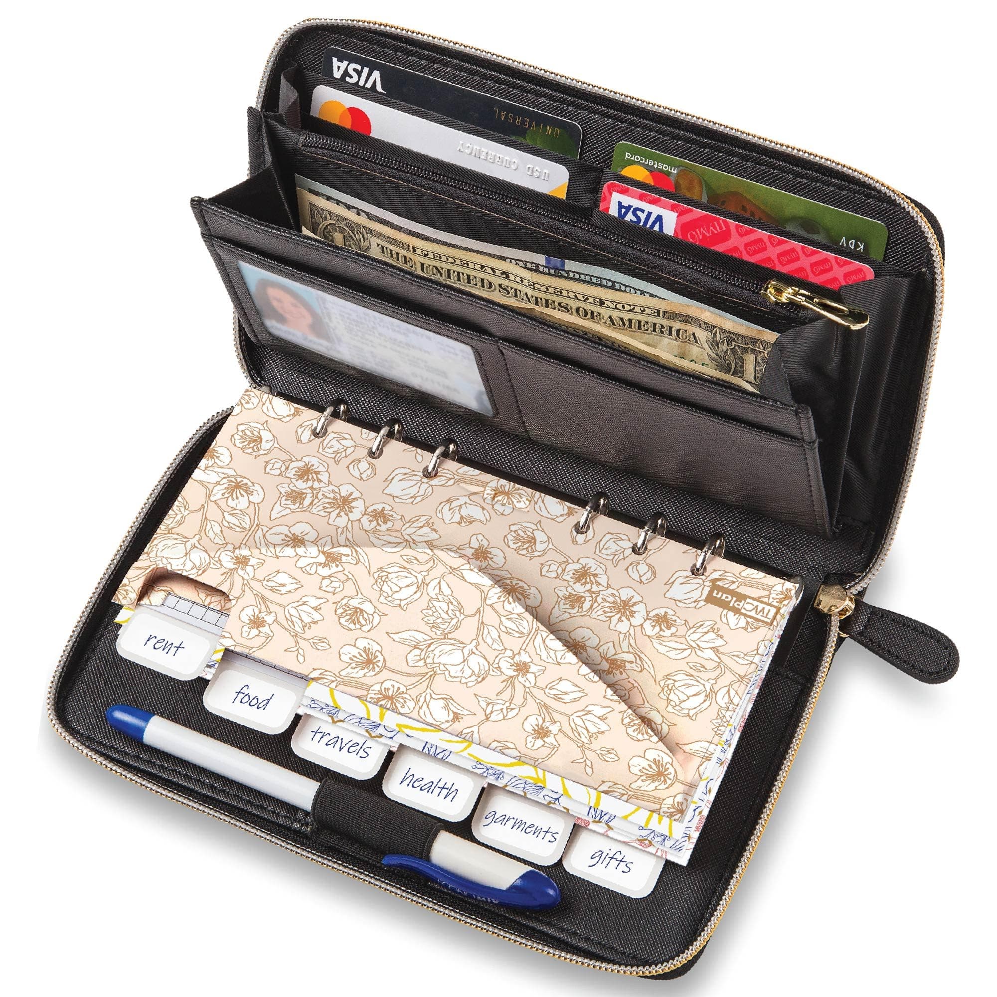 Budget Wallet with Envelopes, Complete All-in-One Budget System with 12 Tab Envelopes, 12 Month Budget Cards, 1 Year Budget Planner, Money Organizer Set with RFID Protection