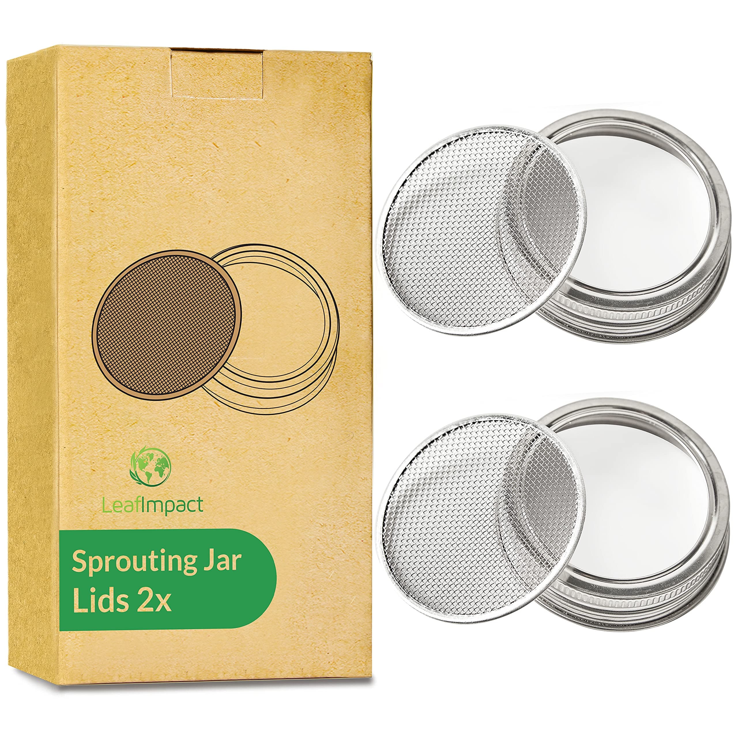 2 Pack Sprouting Jar Lids | For 7cm Regular Mouth Mason Jars | Easy Fresh Sprouts at Home | Strainer Screen for Canning Jars | 304 Stainless Steel Mesh Lid for Growing Broccoli, Alfalfa, Beans & More