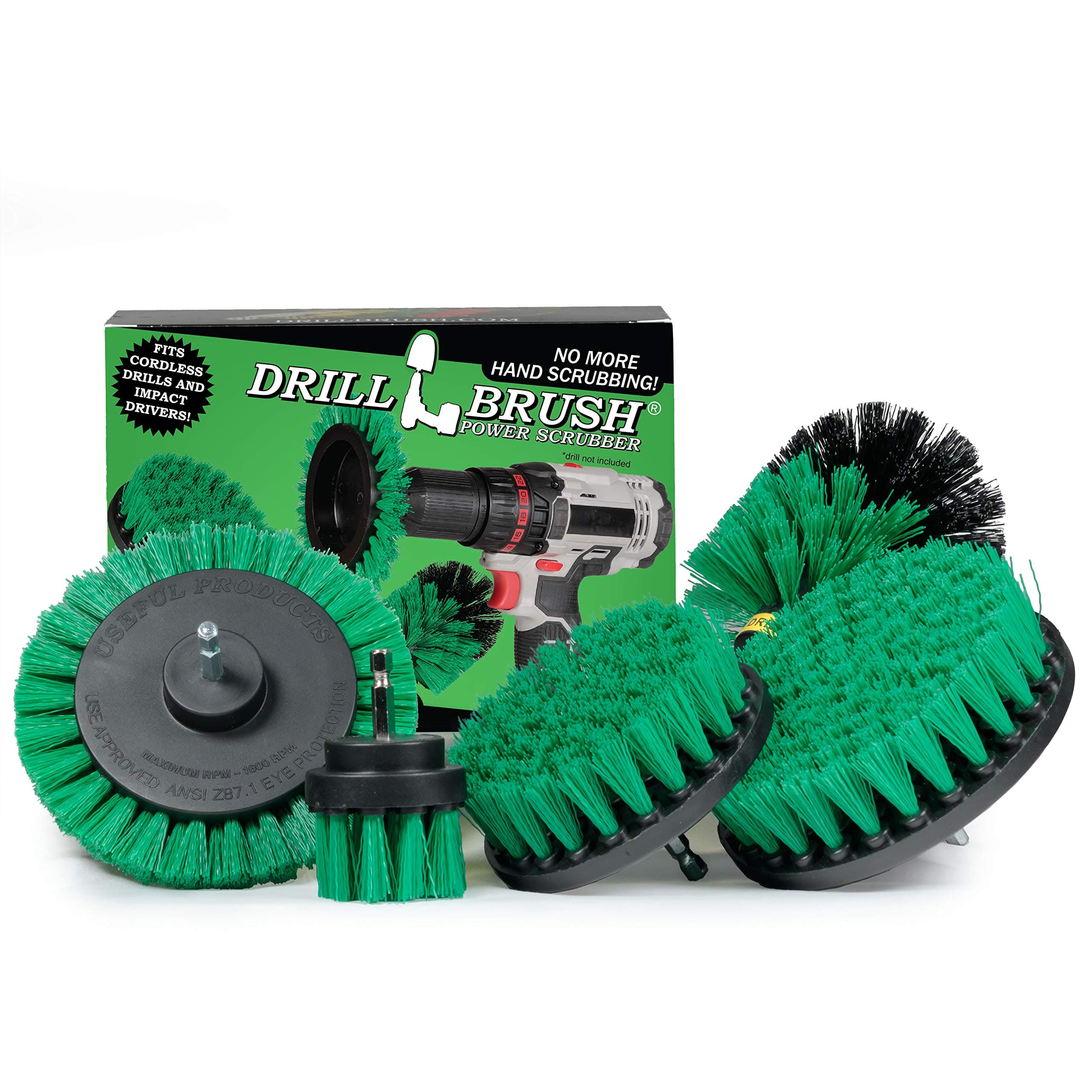 Electric Spin Scrubber Drill Power Kitchen Scrub Brush Green Kit - Cleaning Supplies for Kitchen Accessories - Drill Scrubber Attachment - Cordless Drill Set with Cast Iron Scrubber and Oven Cleaner