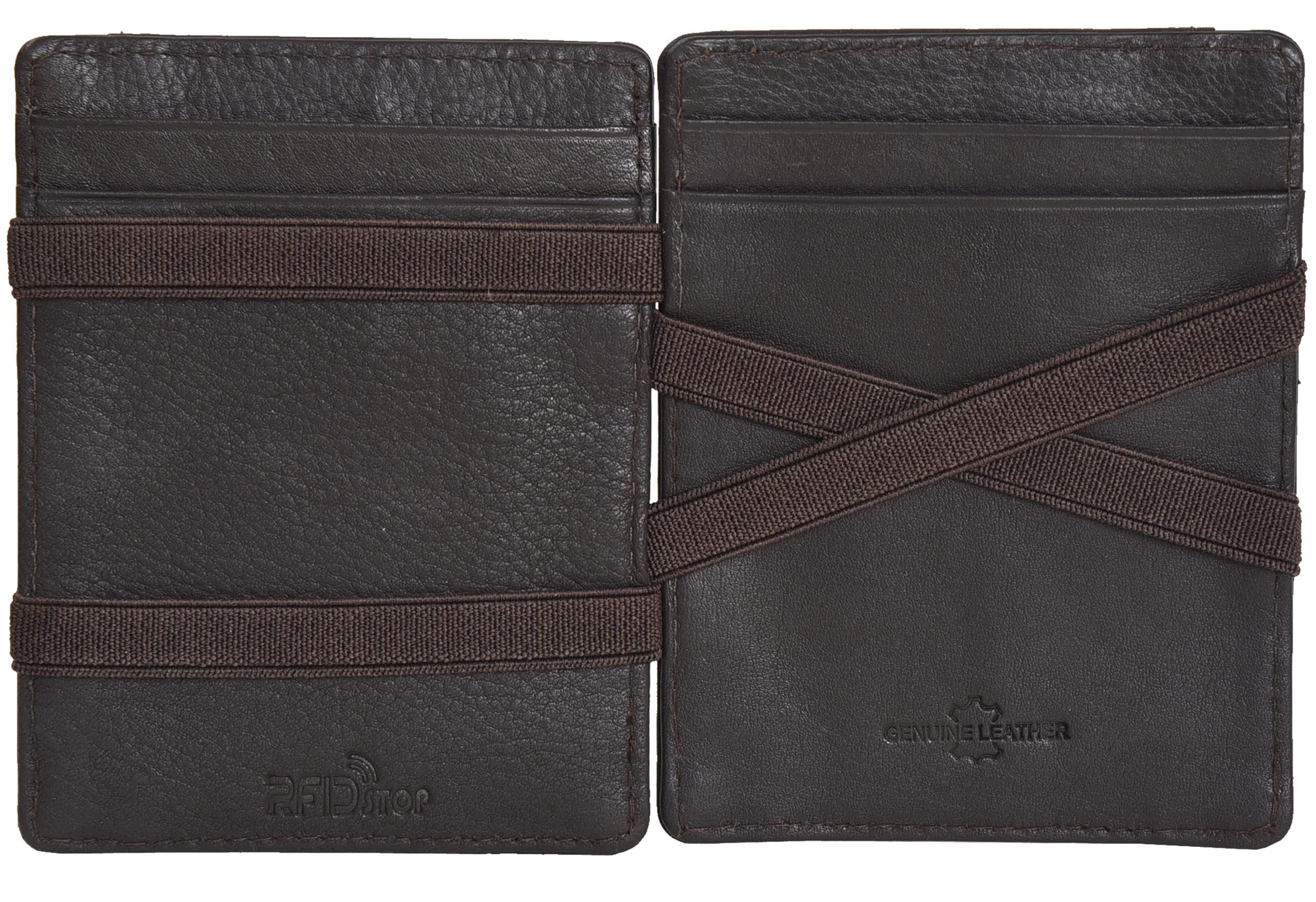 S S SHACHILeather Wallet RFID Blocking Pure Genuine Premium Chrome Free Handmade Magic Flap for Men Chocolate Brown