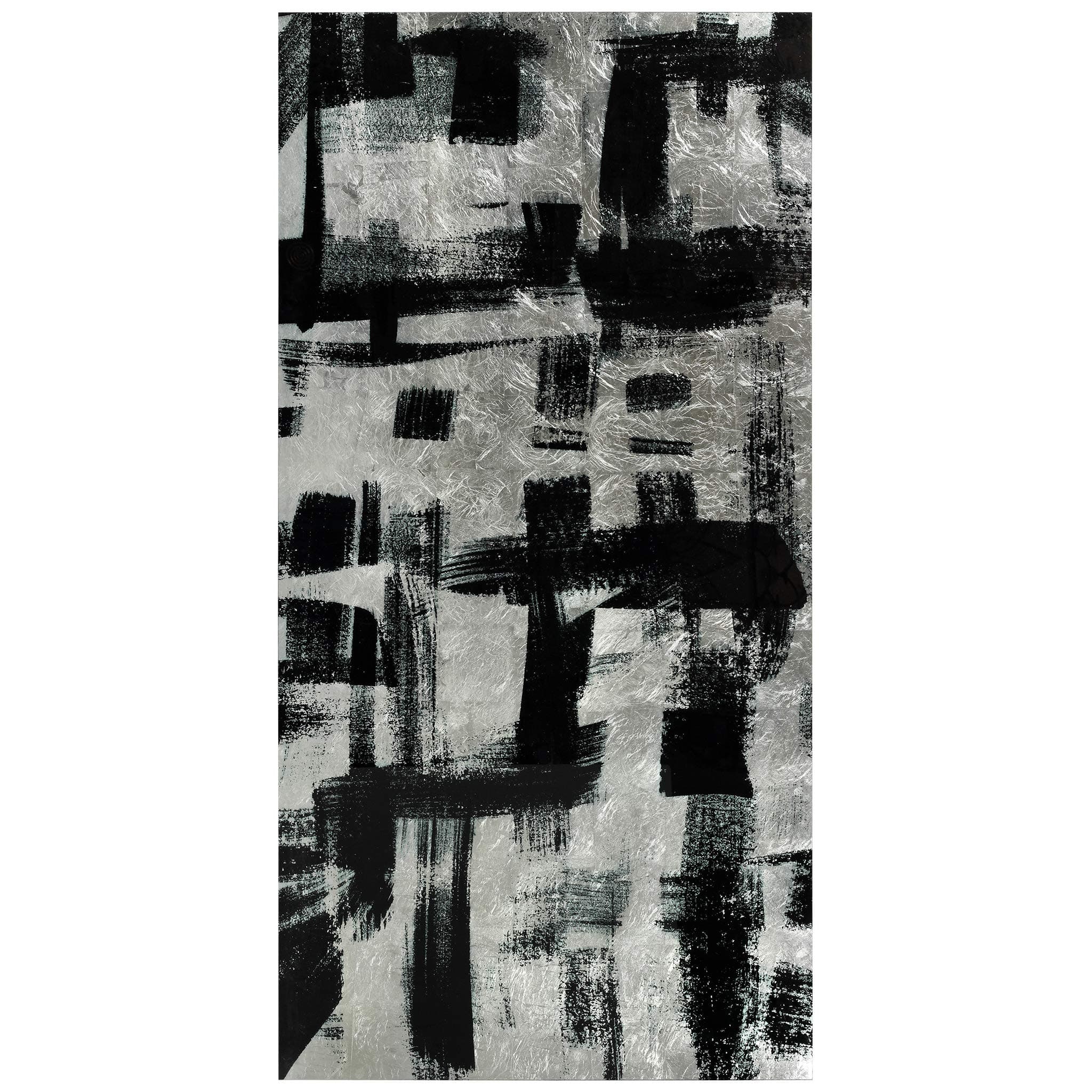 Empire Art Direct Abstract Wall Art Reverse Printed on Tempered Glass Leaf Ready to Hang,Living Room,Bedroom & Office, 72" x 36" x 0.2", Black, Silver