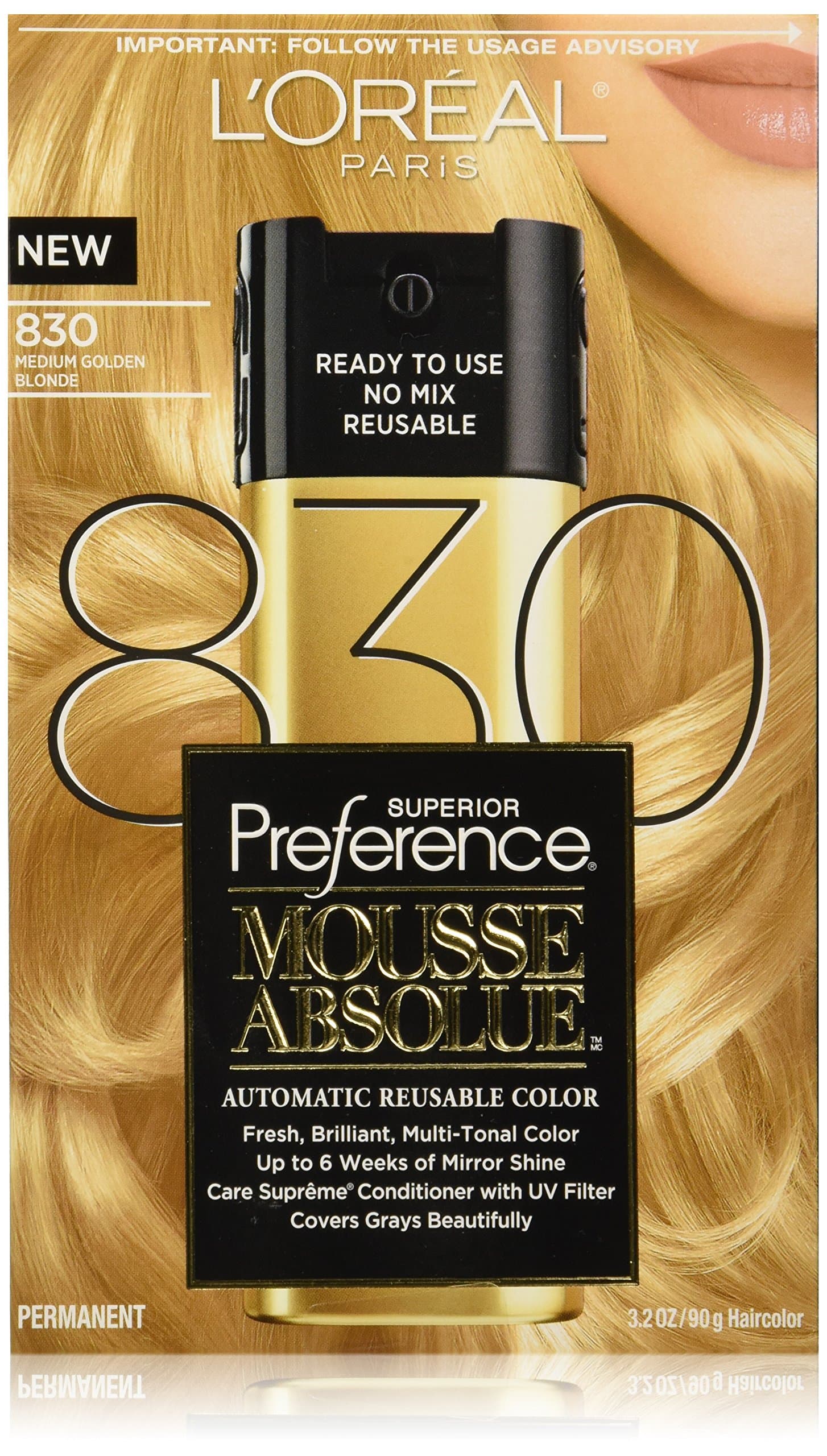 L'Oreal Paris Superior Preference Mousse Absolue, 830 Medium Golden Blonde