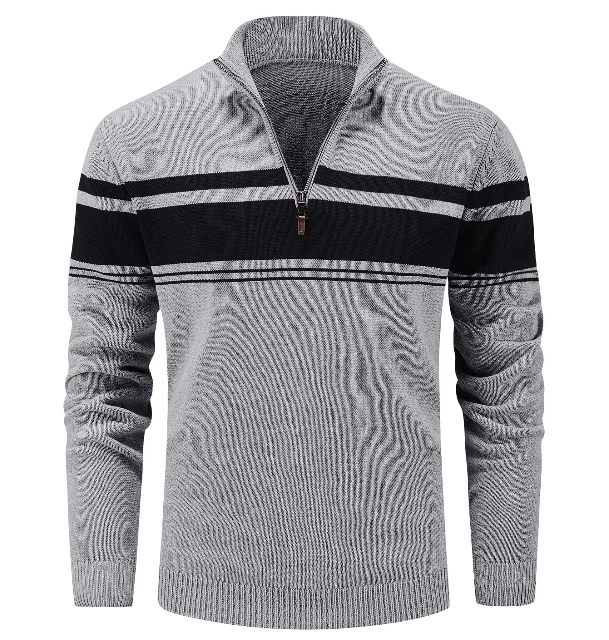 MAGCOMSEN Men's Sweaters 1/4 Zip Up Casual Striped Pullover Polo Sweaters Fall Winter Sweatshirts, Clothing Clothes for Men, Light Grey, M