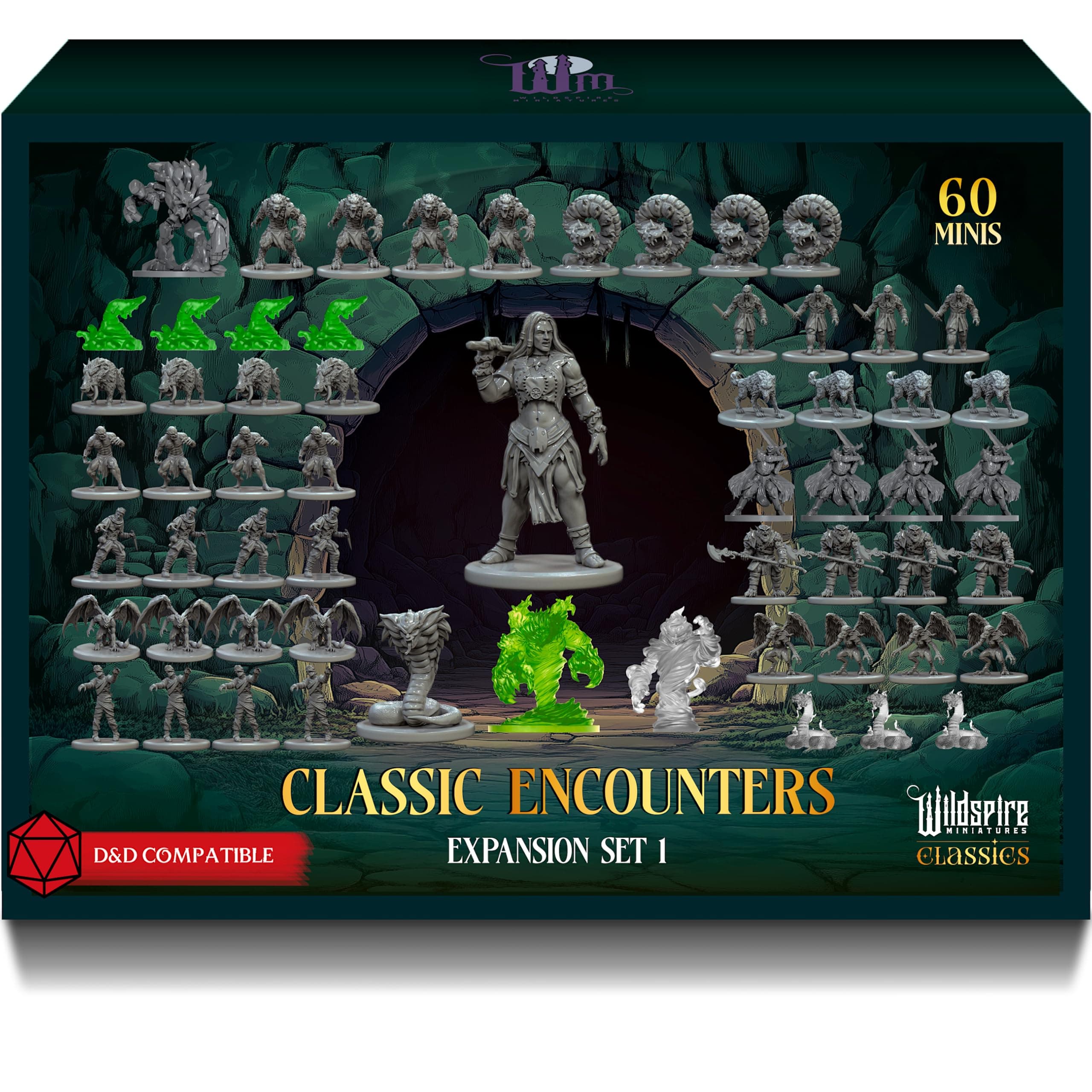Classic Encounters - Expansion Set I - 60 Iconic DND Miniature Bulk Monsters, Unpainted Tabletop RPG DND Mini, D&D Miniatures, Fantasy Figure, Dungeons & Dragons Mini, 28mm, Assembled, Unprimed