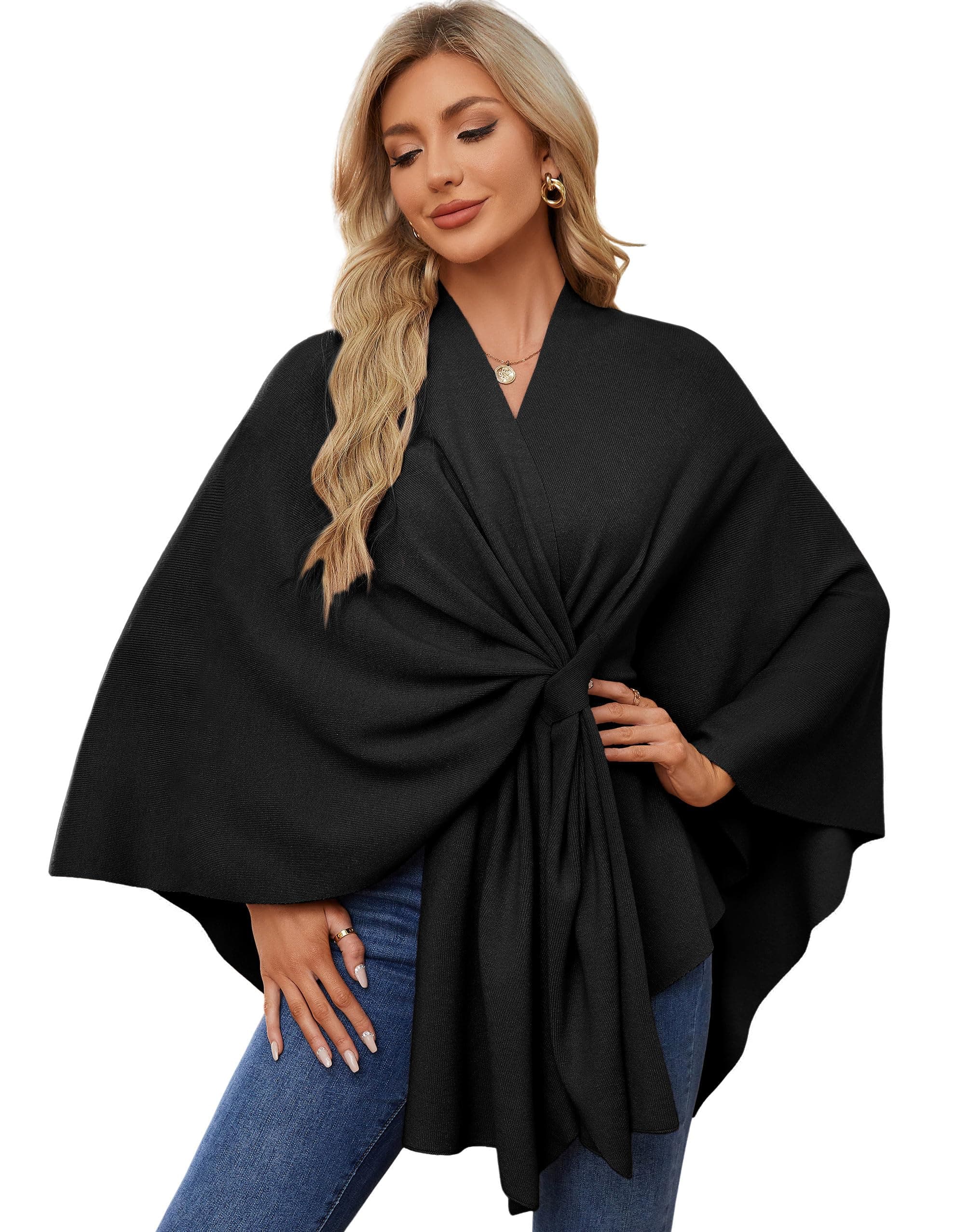 PULIWomen's Elegant Shawl Wraps Soft Open Front Poncho Sweater for Spring Fall Winter