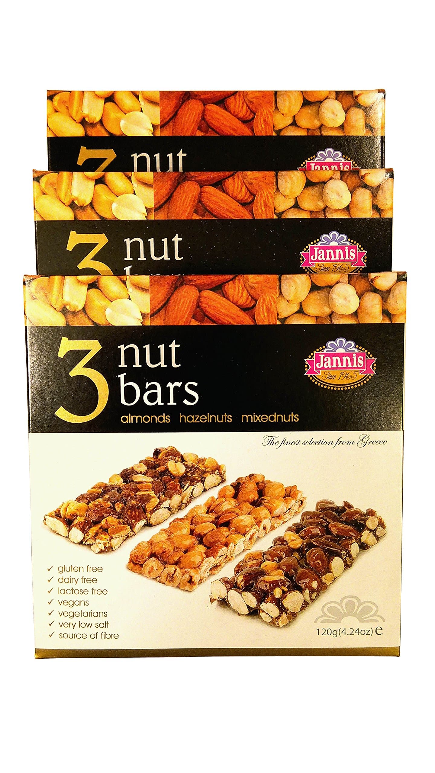 Greek Premium Mixed Nut Bars Casket (Pasteli) with Almonds, Hazelnuts & Cocktail Net Weight 360g (Pack of 3 Caskets of 120g each)