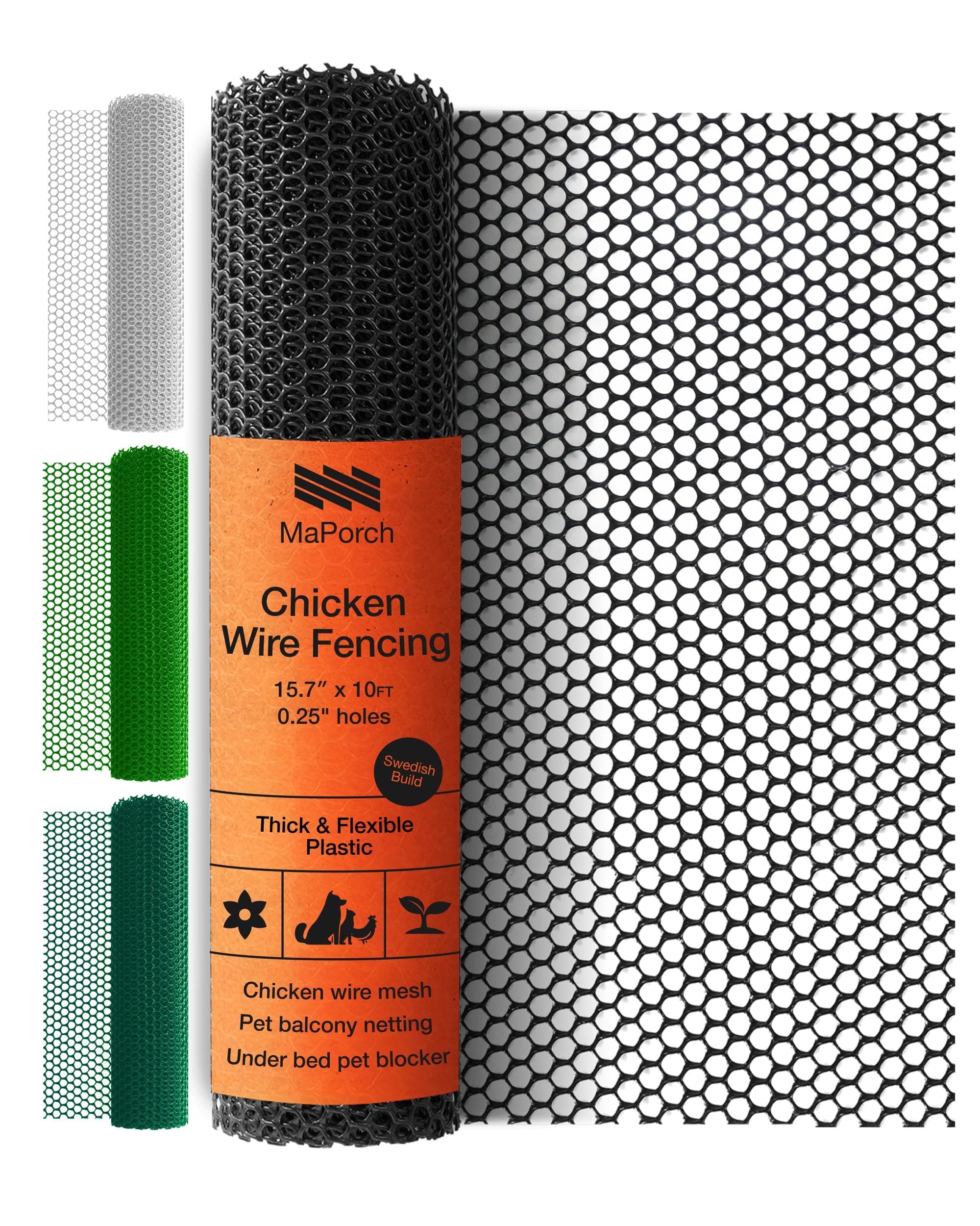 MAPORCH Black Plastic Wire Mesh Fence 15.7IN x 10FT Roll - Ideal for Poultry, Dogs, Rabbit, Snake Barrier & Gardening - Durable Plastic Chicken Wire Mesh - Versatile Plastic Fencing & Netting Solution