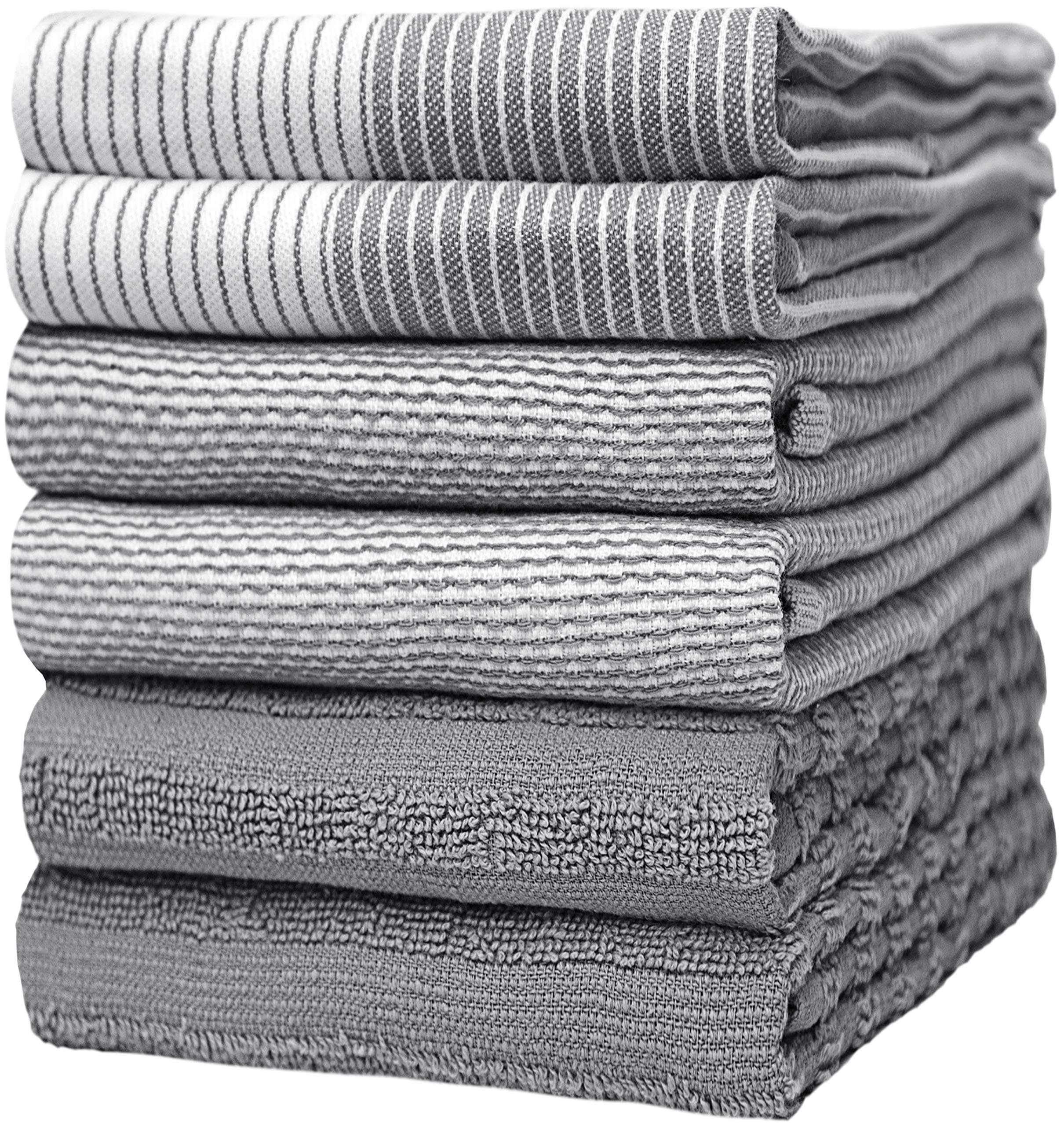 Bumble Towels Premium Kitchen,Hand (20”x 28”, 6 Pack) Large Cotton, Dish, Flat & Terry Towel Highly Absorbent Tea Set with Hanging Loop Gray