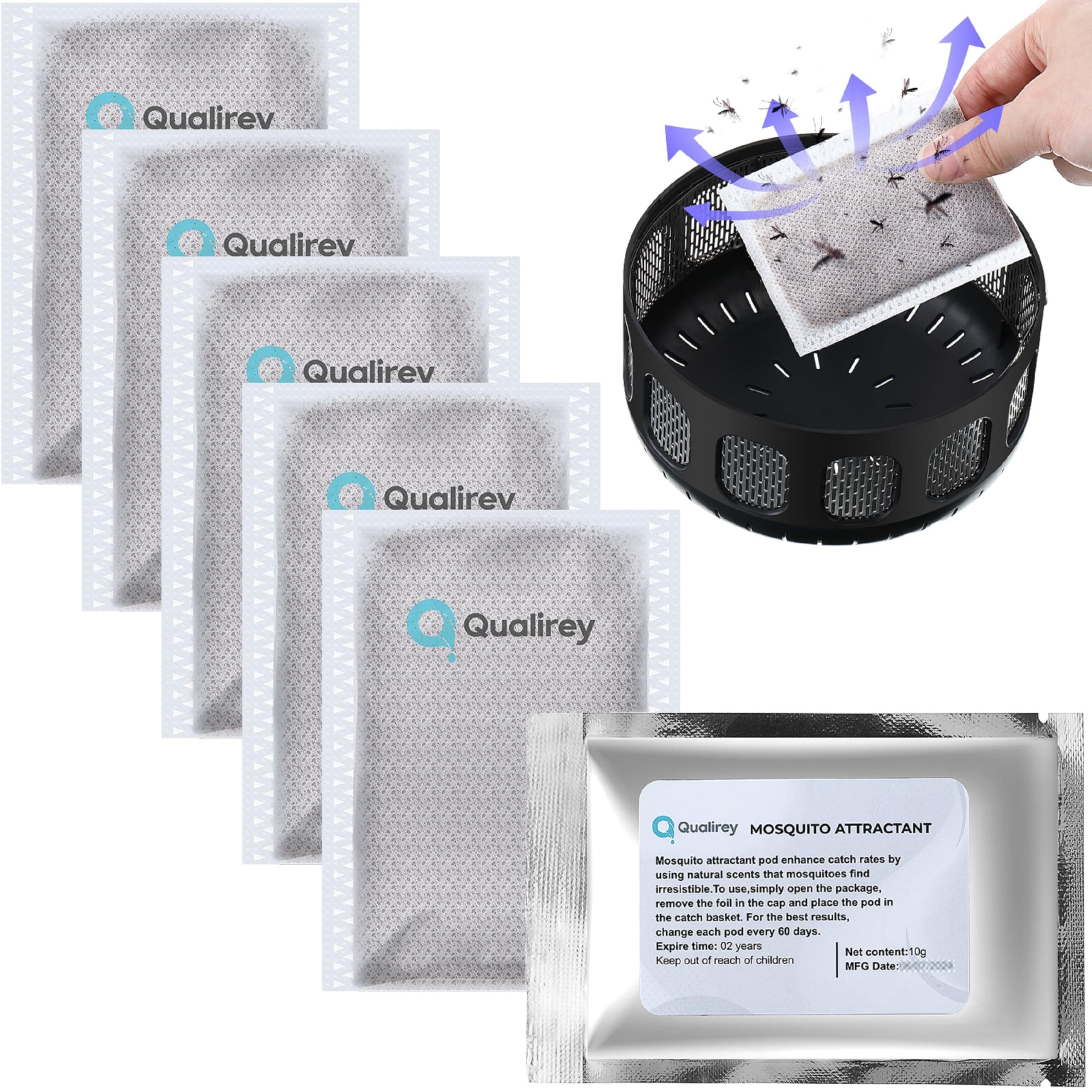 Qualirey 6 Pack Mosquito Attractant in Bulk, Lure for Bug Zapper Bait Refill Compatible with All Mosquito Trap Enhances Catch Rates for Indoor Outdoor Traps, Safe and Long Lasting