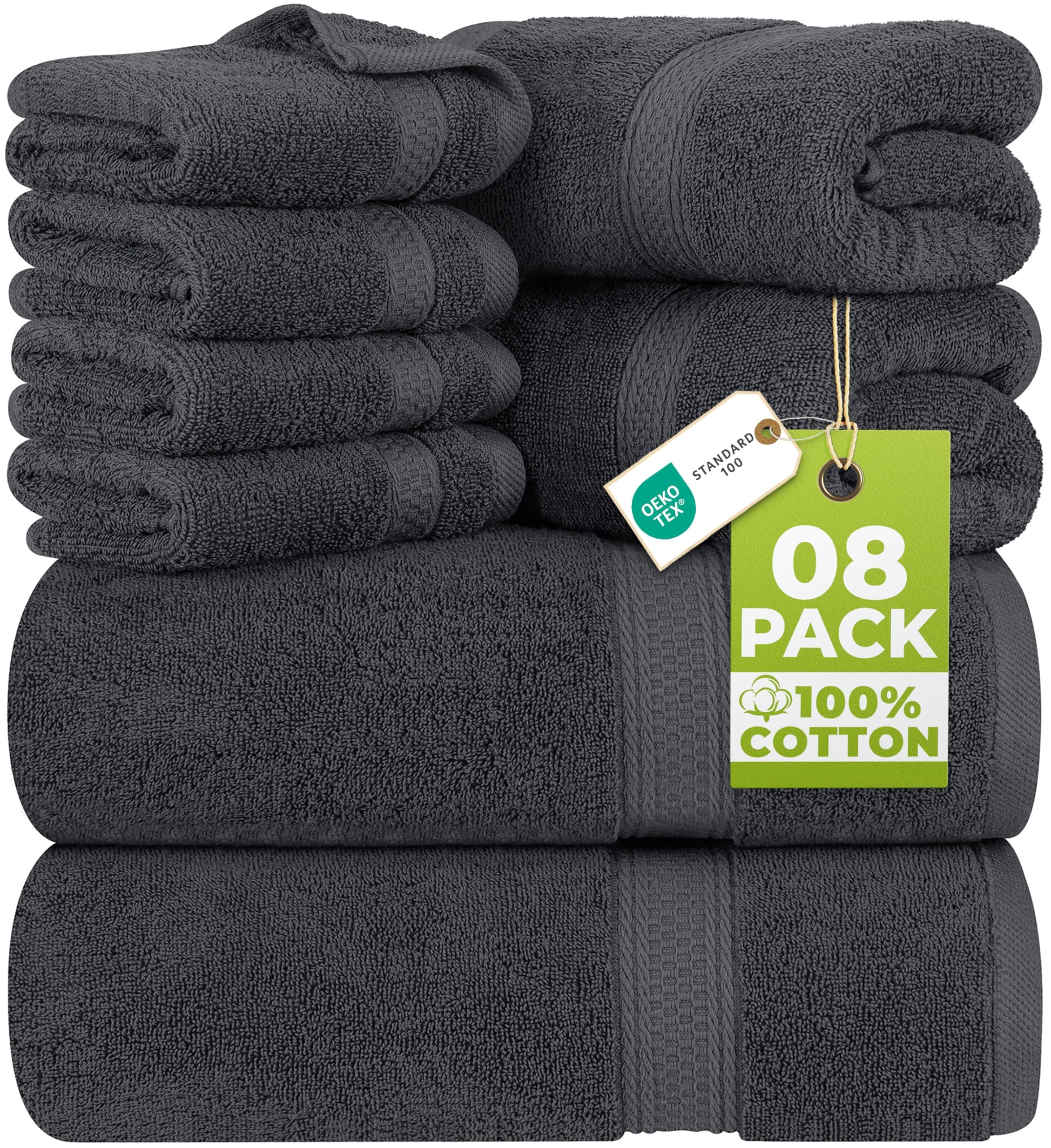 Utopia Towels 8-Piece Value 100% Cotton Bath Towel Set, Includes 2 Bath towels, 2 Hand towels, 4 Washcloths - Gray
