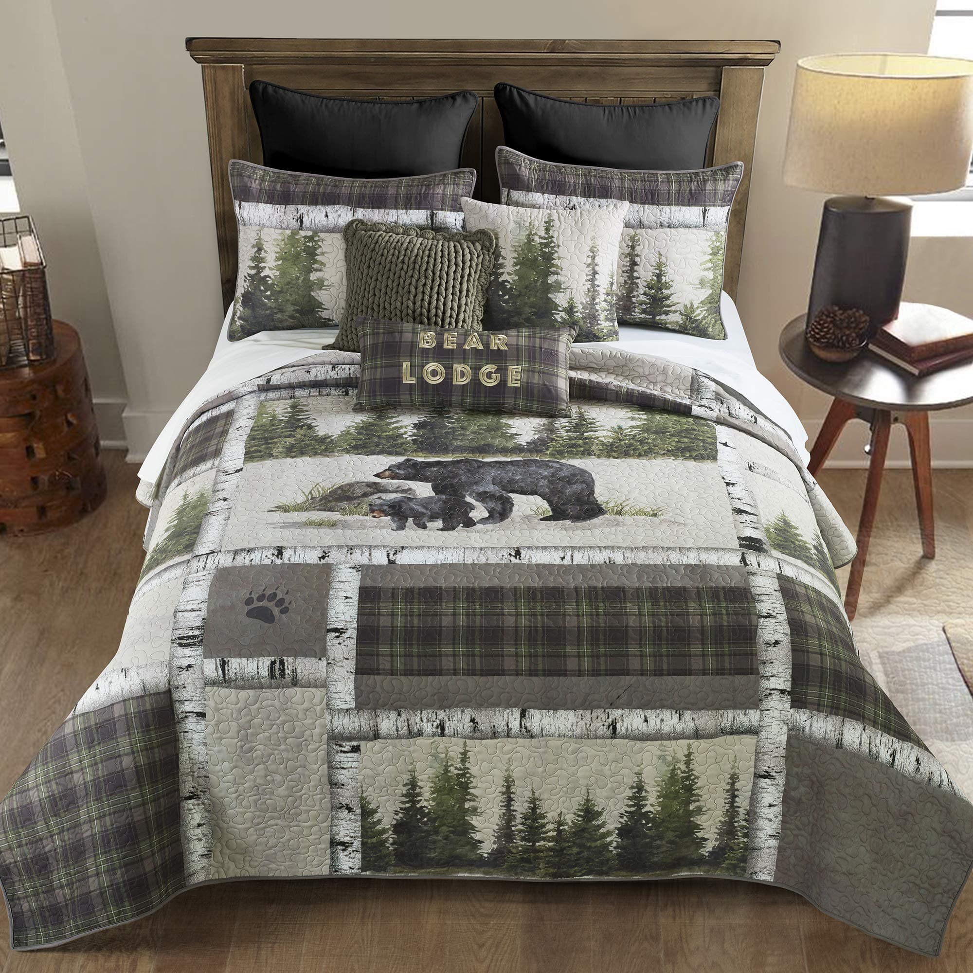 Donna SharpKing Bedding Set - 3 Piece - Bear Panels Lodge Quilt Set with King Quilt and King Pillow Shams - Machine Washable