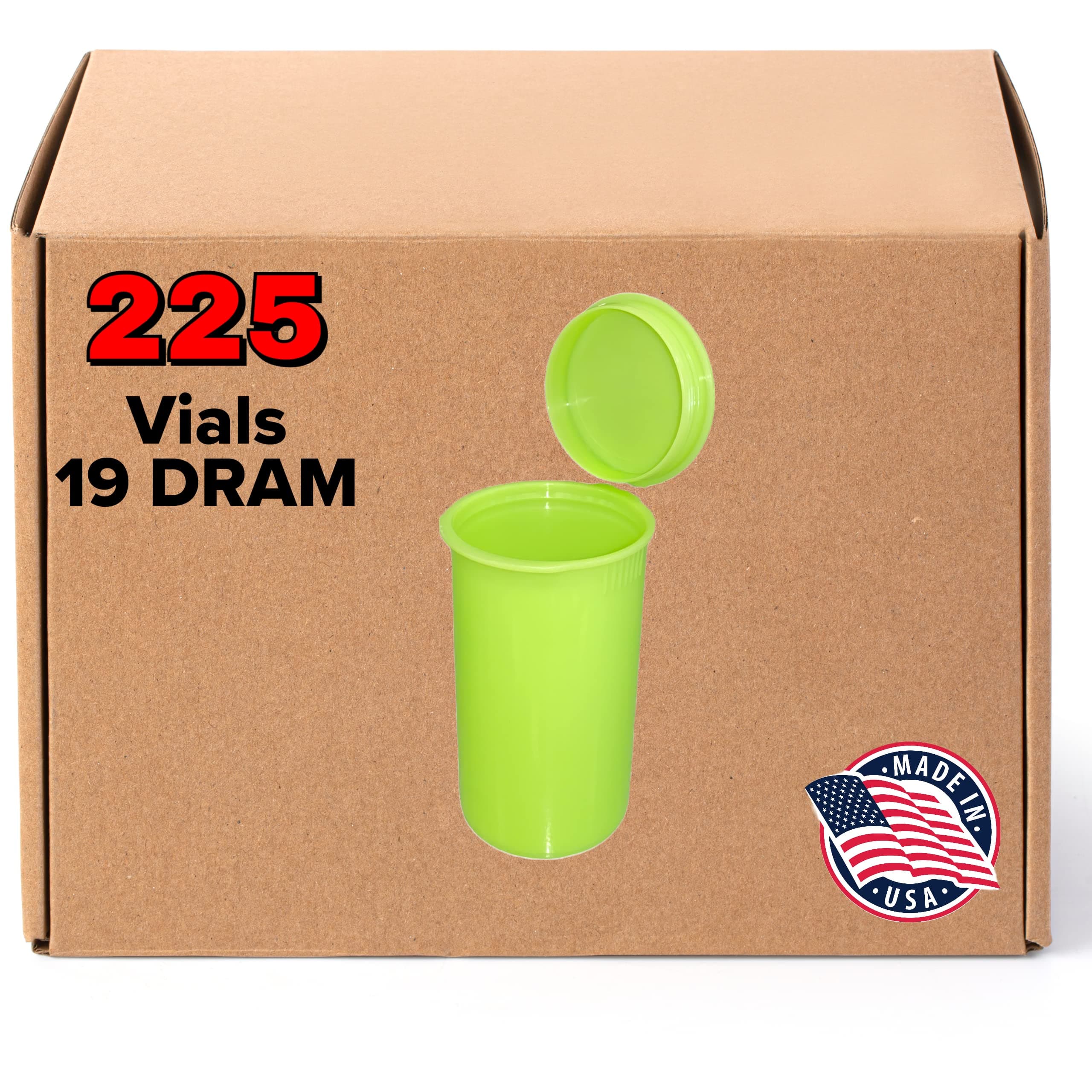 - DRAM 19 Pop Tops (Lime-Green)(2.75In Deep X 1.5In Wide) - Child Resistant - RX Vials - 225 Count