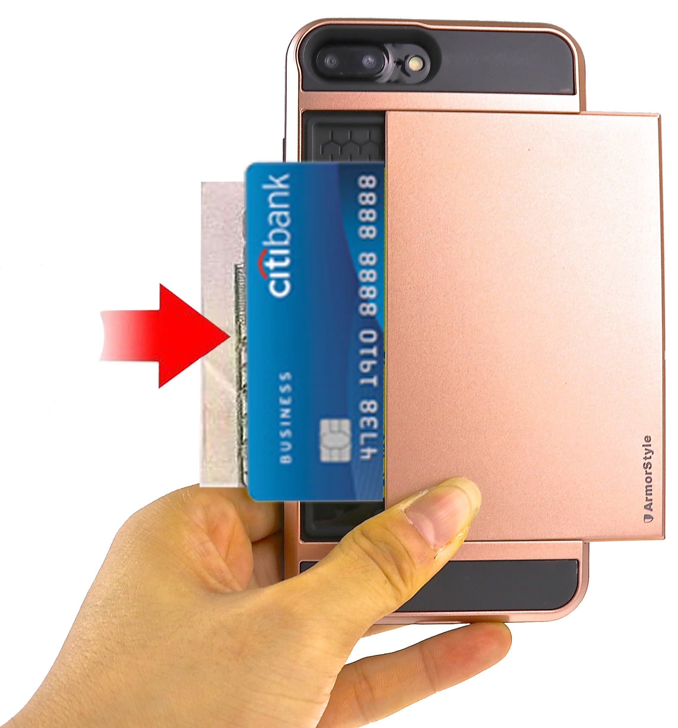 BEST CARD HOLDER FOR iPHONE 7 PLUS CASES | Thinnest 7P Wallet Case | 2 Cards/IDs or Cash | Rugged + Stylish | Pocket Friendly | Buy Best iPhone 7P Card Holder Cases - ArmorStyle Slim Slide (Rose Gold)