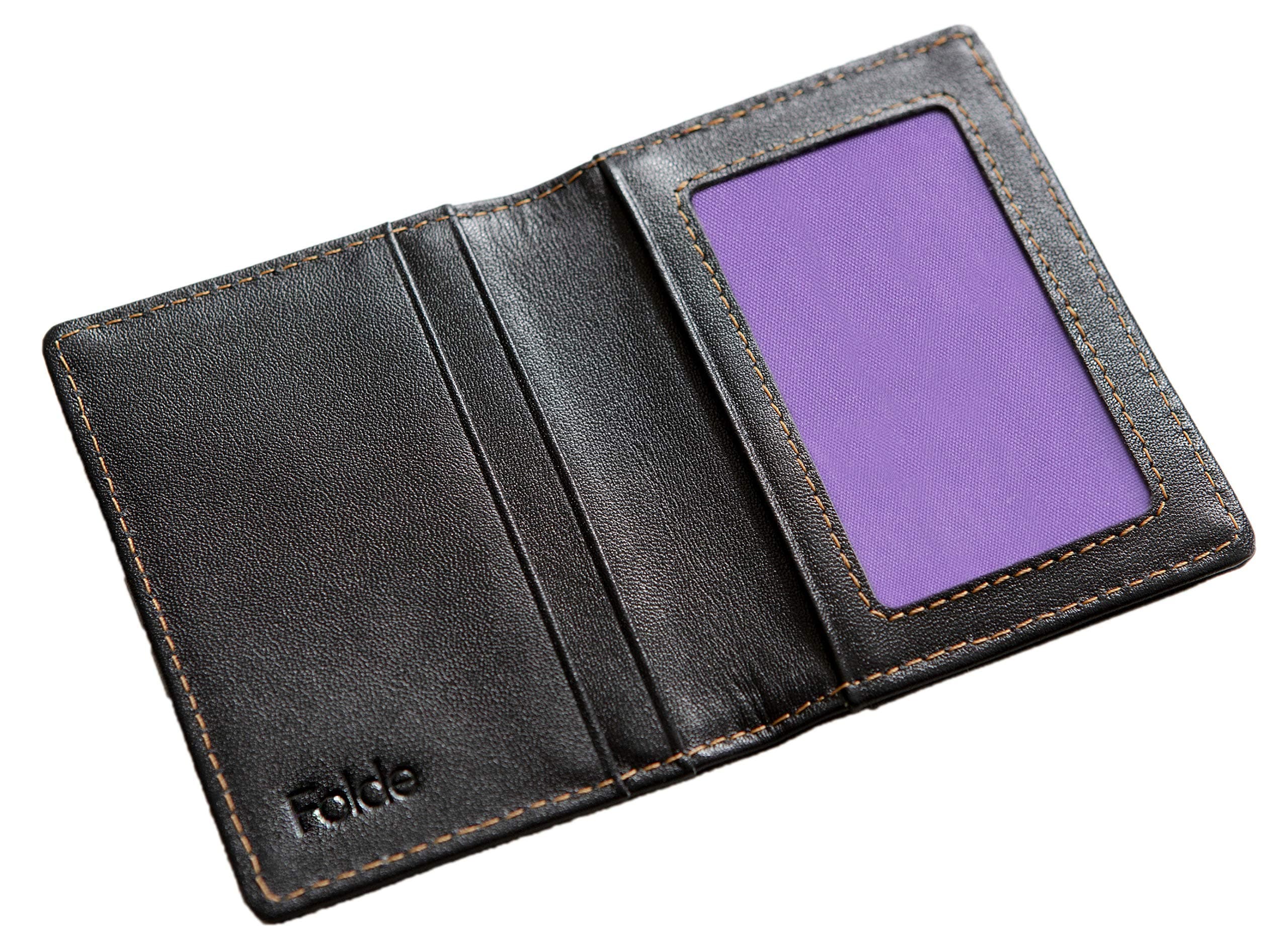 Genuine Leather Bifold Slim Men's Wallet RFID Blocking Gift Box (Black Leather & Purple Fabric)