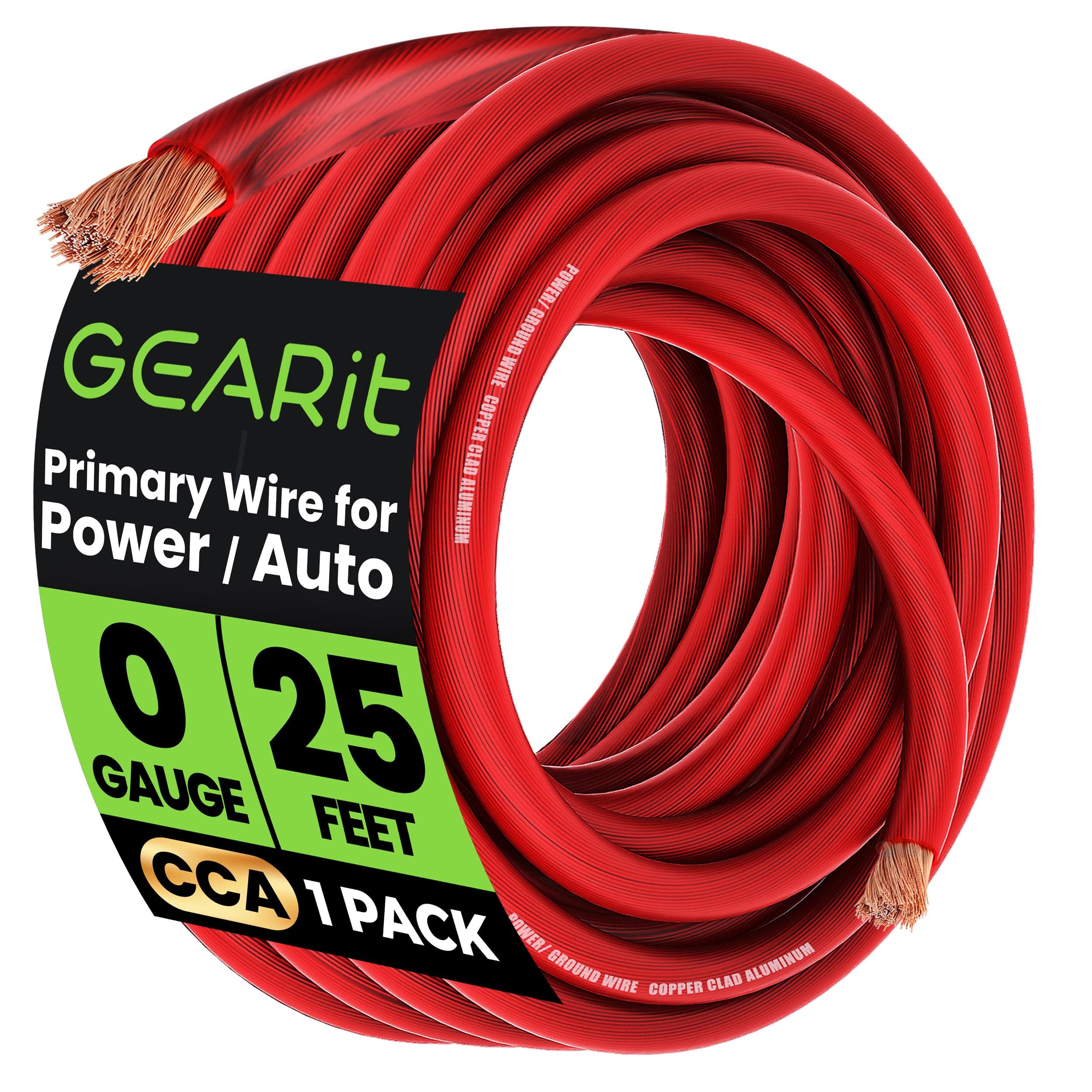 GEARit 1/0 Gauge Wire 25 Ft CCA 0 AWG Ground Wire Battery Cable for Automotive,Car Audio Speaker, RV Trailer, Amplifier, Electrical,Red Translucent