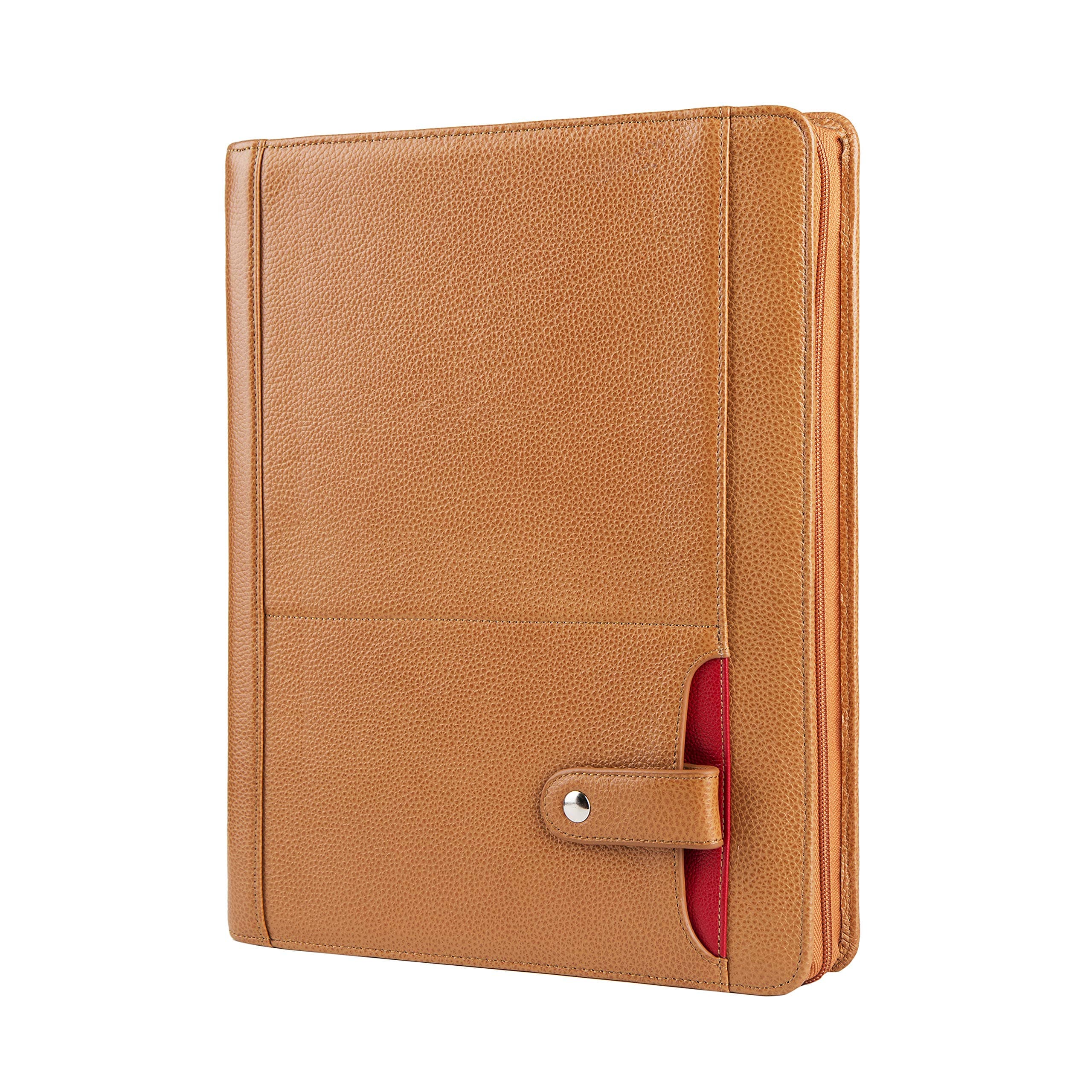 LOGO/INITIALS/FULL NAME Engraved Portfolio Padfolio Case, Personalised Genuine Leather Conference Folder Zipped,Custom Gift for Men,Brown