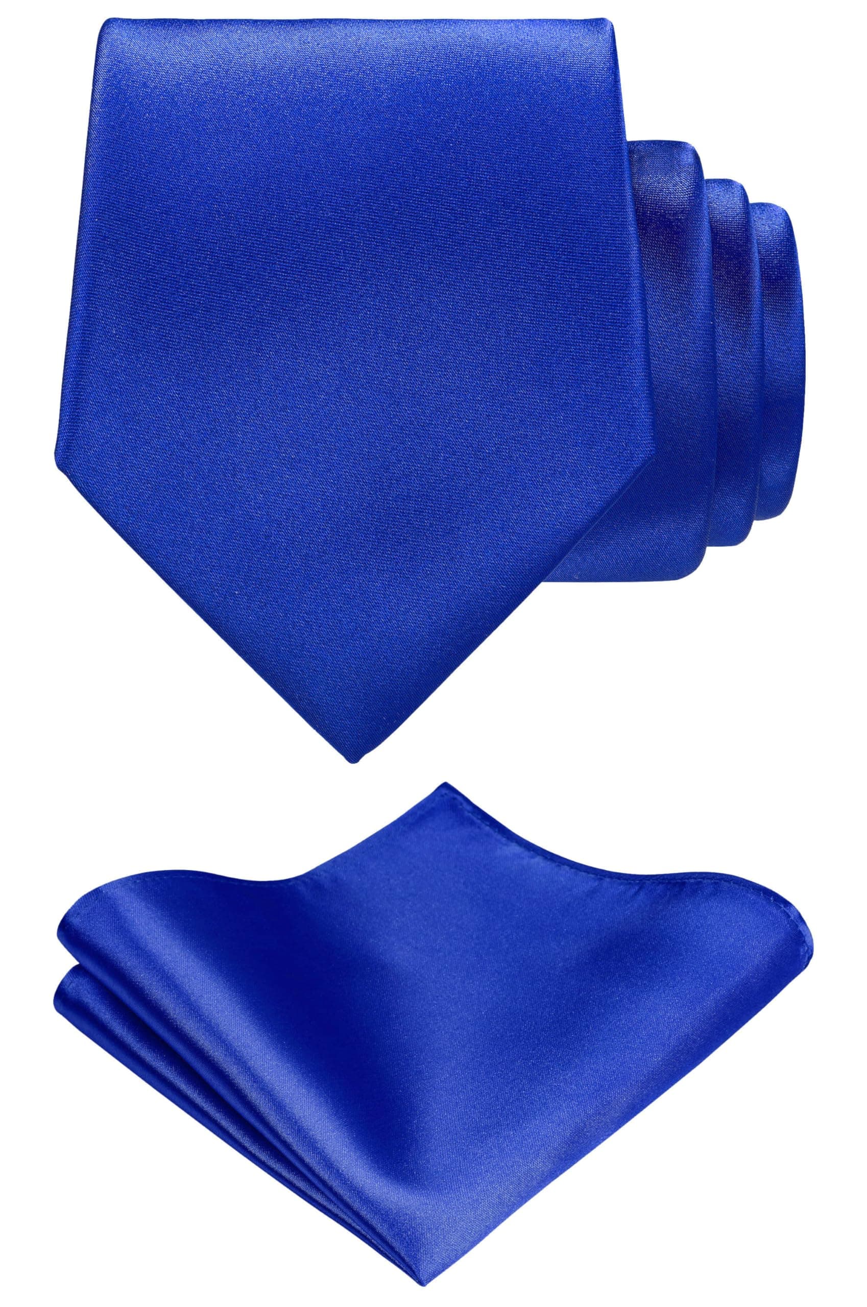 TIE G Solid Satin Woven dyed Color Formal Black Necktie and Pocket Square Sets in Gift Box