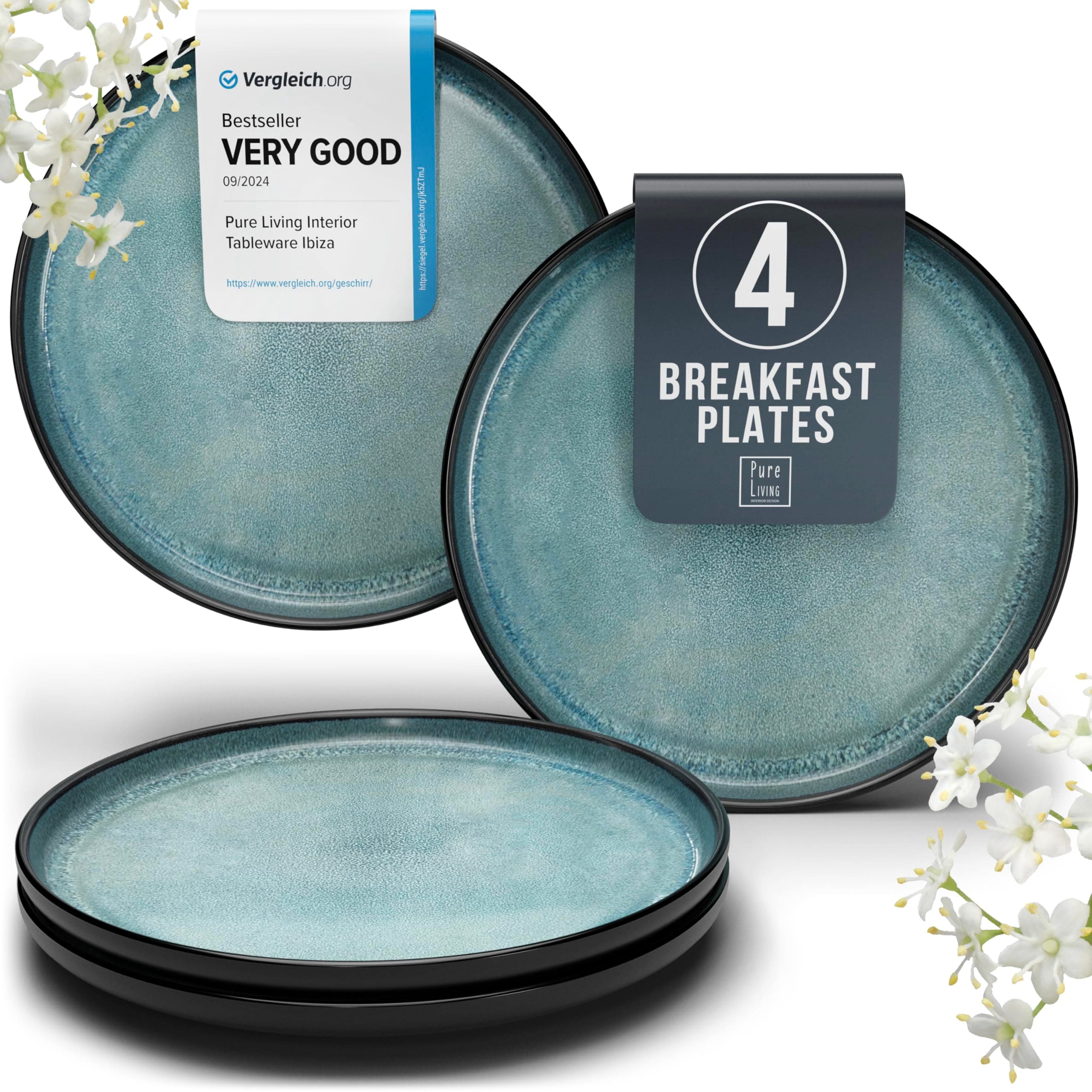 Stoneware small dinner plates set 4 pcs – 7.5" dark petrol blue ceramic salad & dessert plates – Dishwasher and microwave safe – Stylish plates set – Dinner service