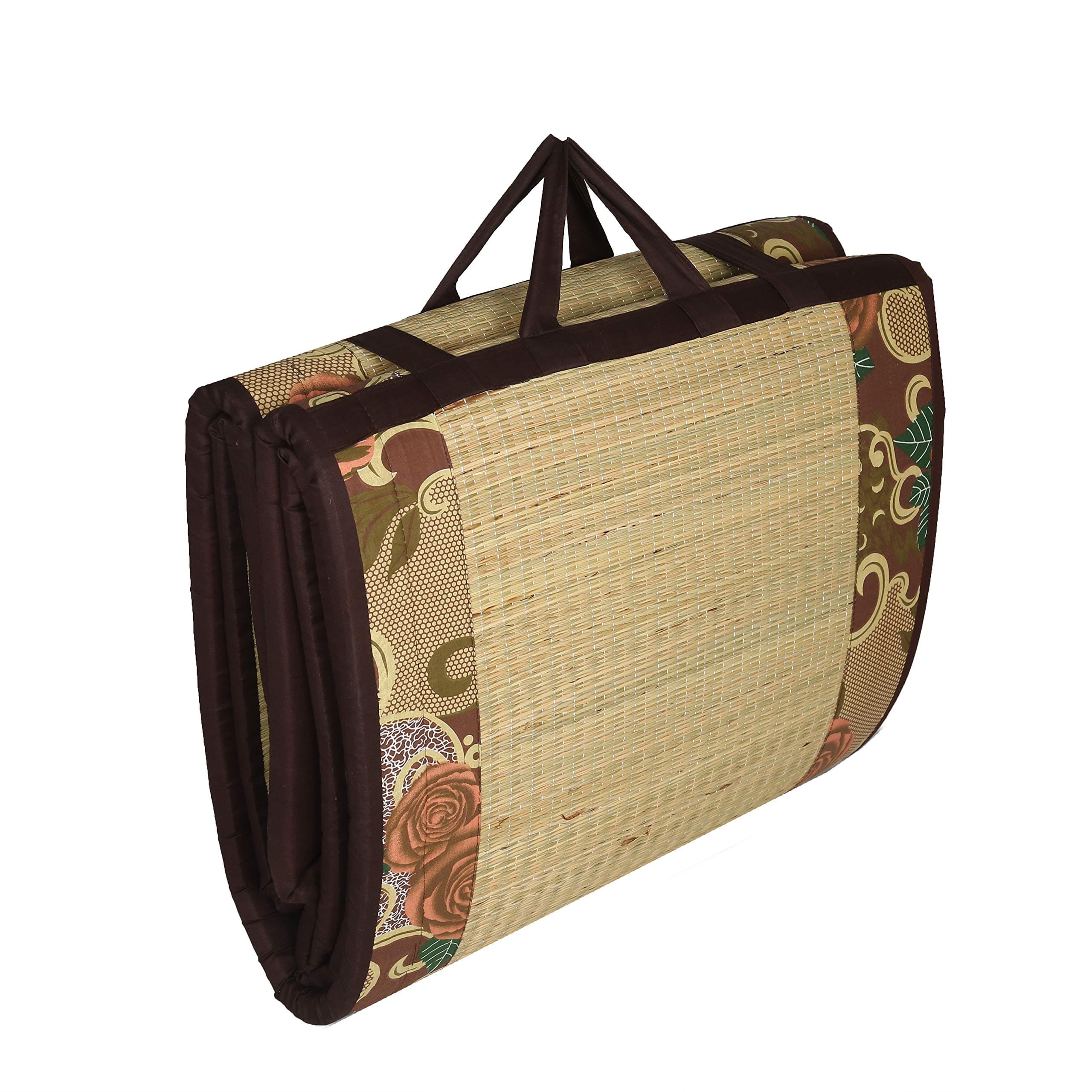 Kala Darshan Craft S Bazaar Foldable Korai Grass Mat (6 X 6 ft) with 30MM Soft Foam Product Magic, Fabric Brown Cotton Comfert Sleep