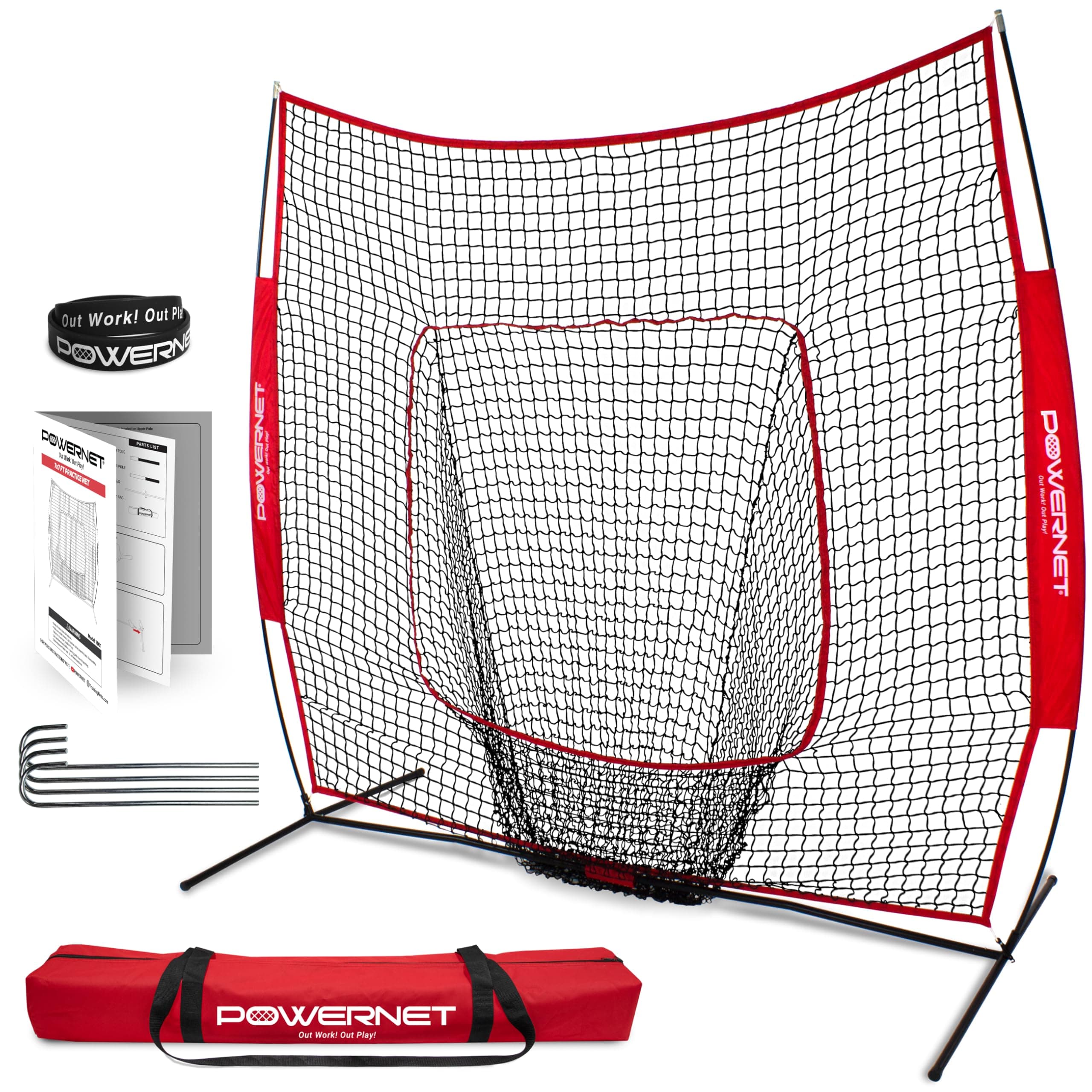 PowerNet Baseball Softball Practice Net 7x7 with Baseball Accessories for Practice Pitching, Batting & Fielding, Ball Caddy, Weighted Baseballs, Tee