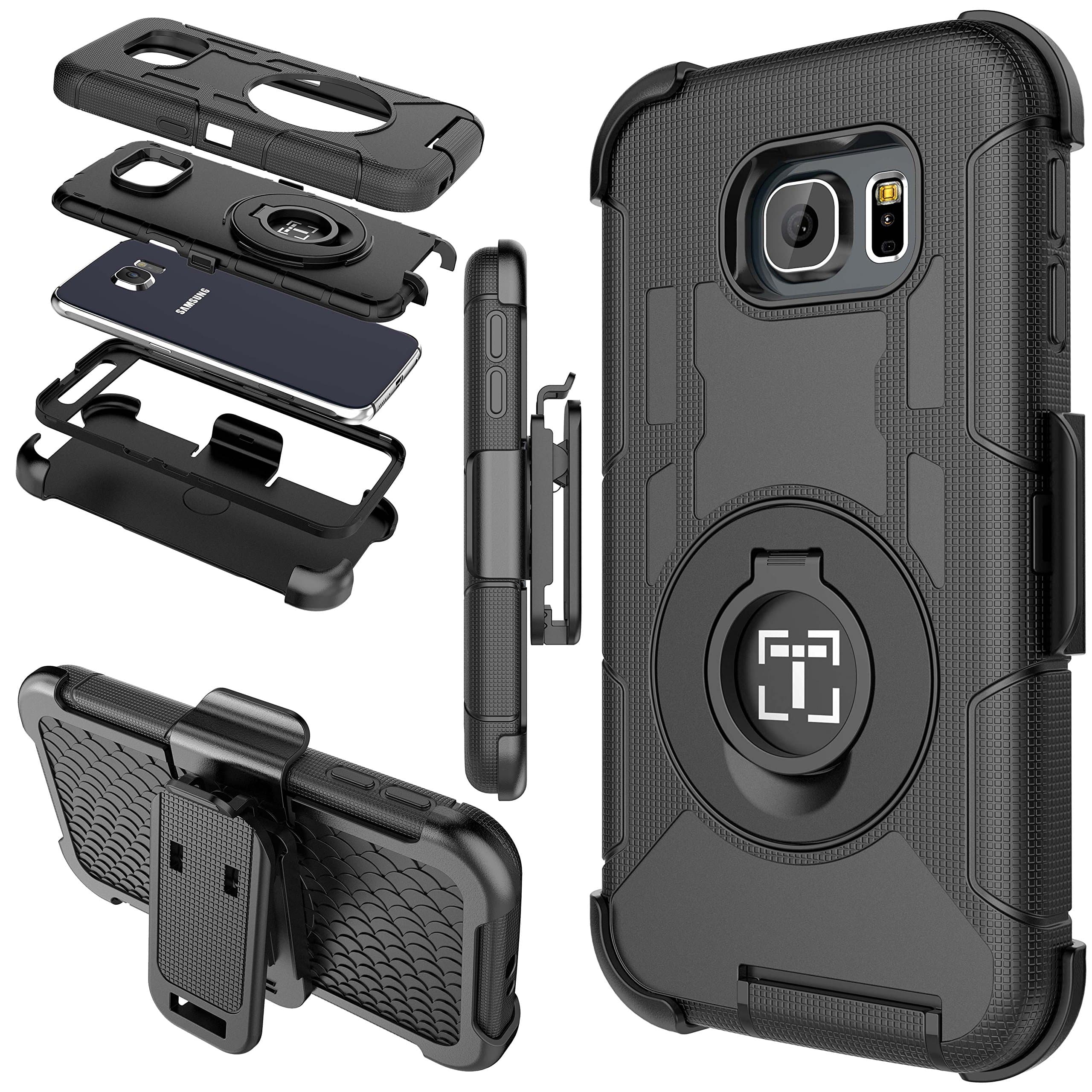 Galaxy S6 case, iTronic Galaxy S6 hybrid dual layer combo armor defender protective case with kickstand and belt clip for Samsung Galaxy S6 (Black)