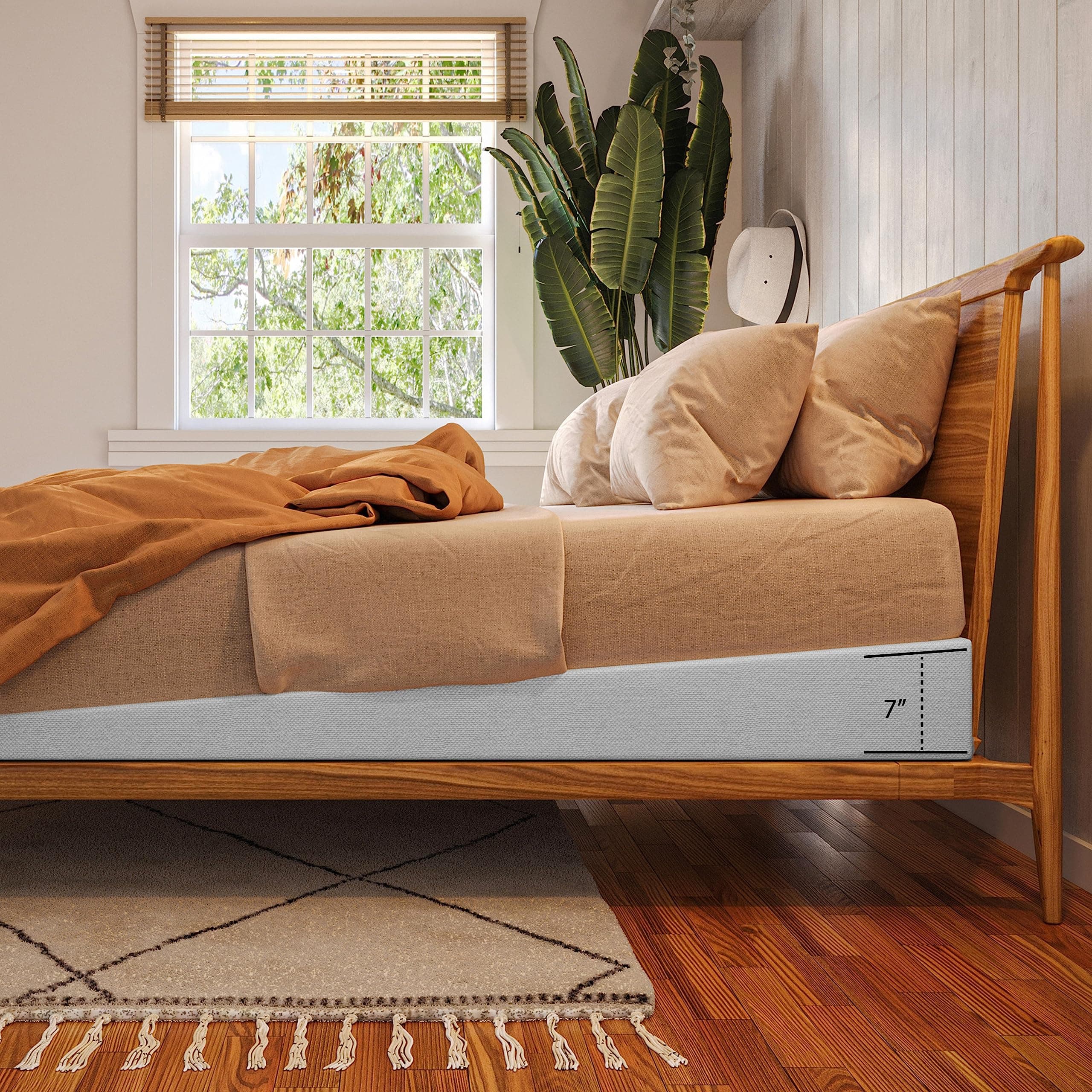 Mattress Elevator with Polycotton Covers - Under Bed 7-Inch Incline Foam Lift, White, Full Size