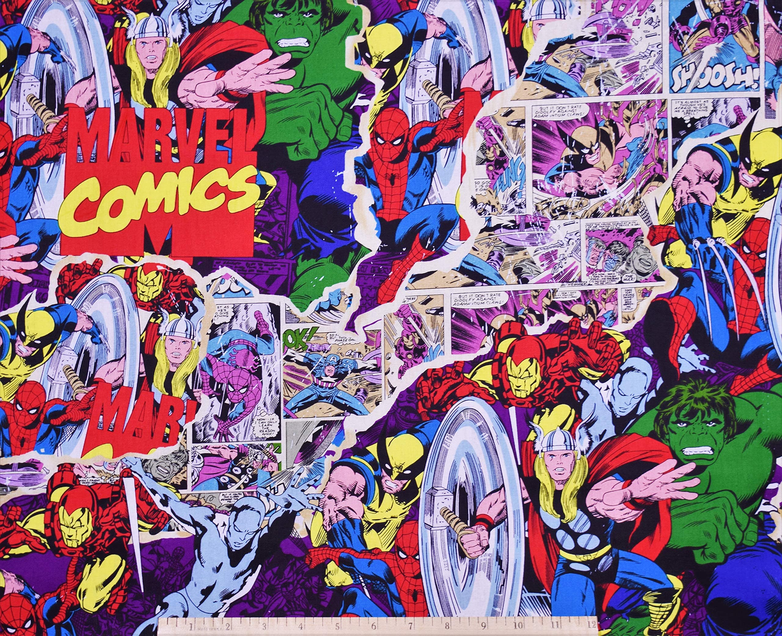 Marvel Retro Breakthrough in Multi 100% Cotton Fabric by The Yard
